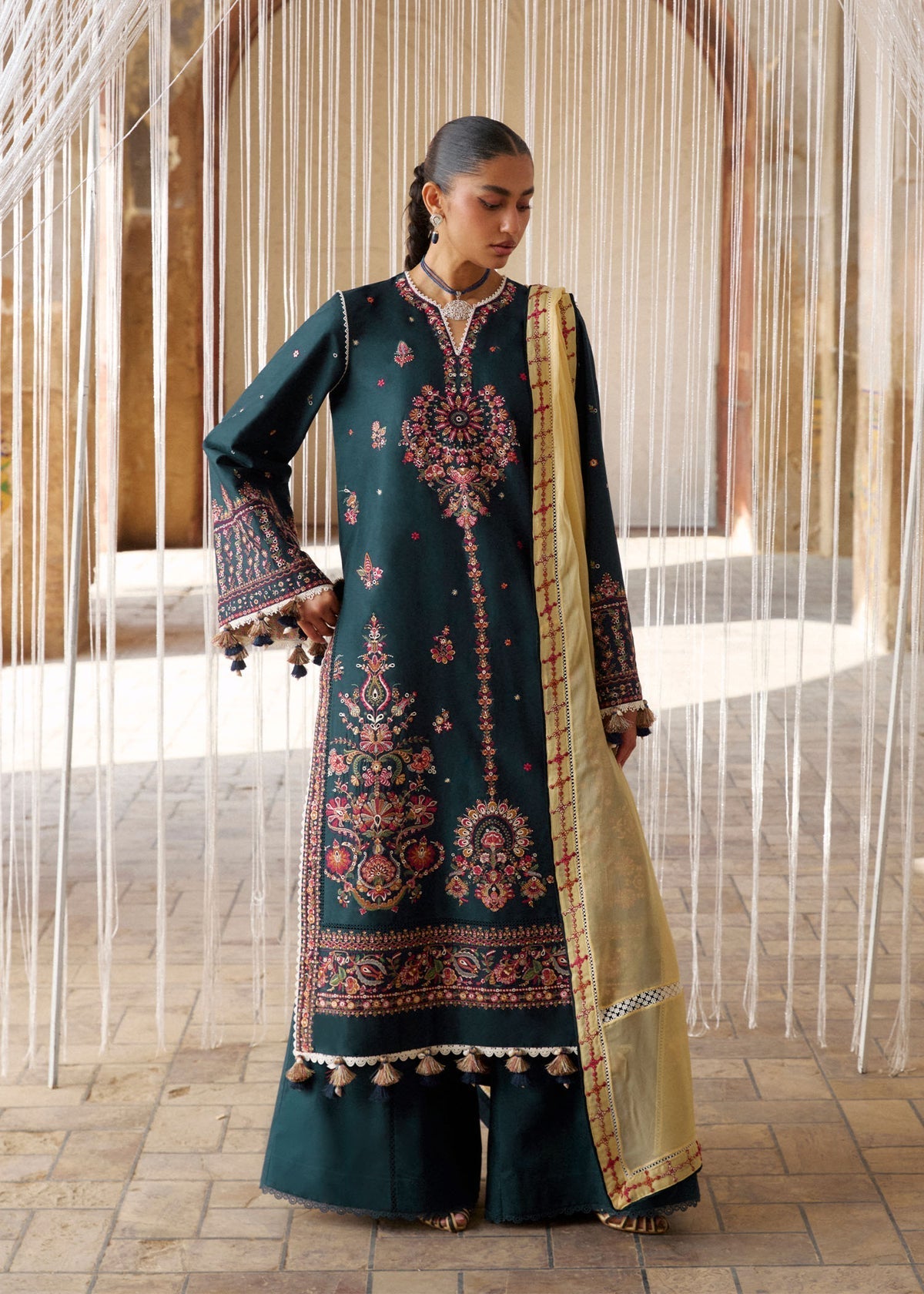 Hussain Rehar | Zan SS26 | Cinko - Luxury Dress - available at Maria Faisal in UK and USA.