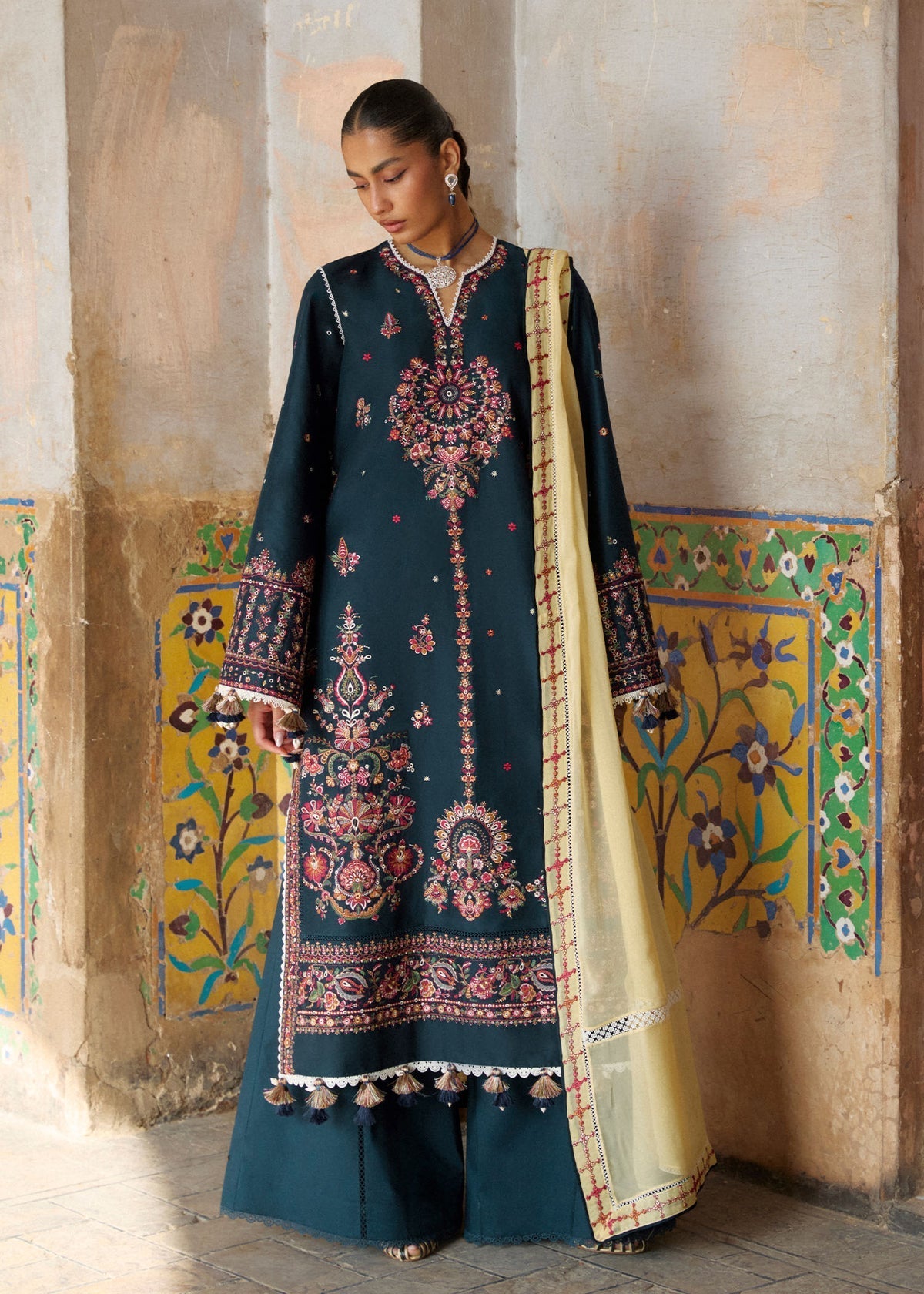 Hussain Rehar | Zan SS26 | Cinko - Luxury Dress - available at Maria Faisal in UK and USA.