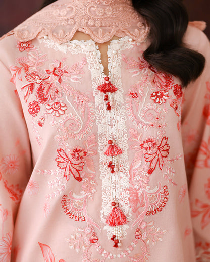 Roheenaz | Sunlit Tales Printed Embroidered Edit | Coral whisper - Luxury Dress - available at Maria Faisal in UK and USA.
