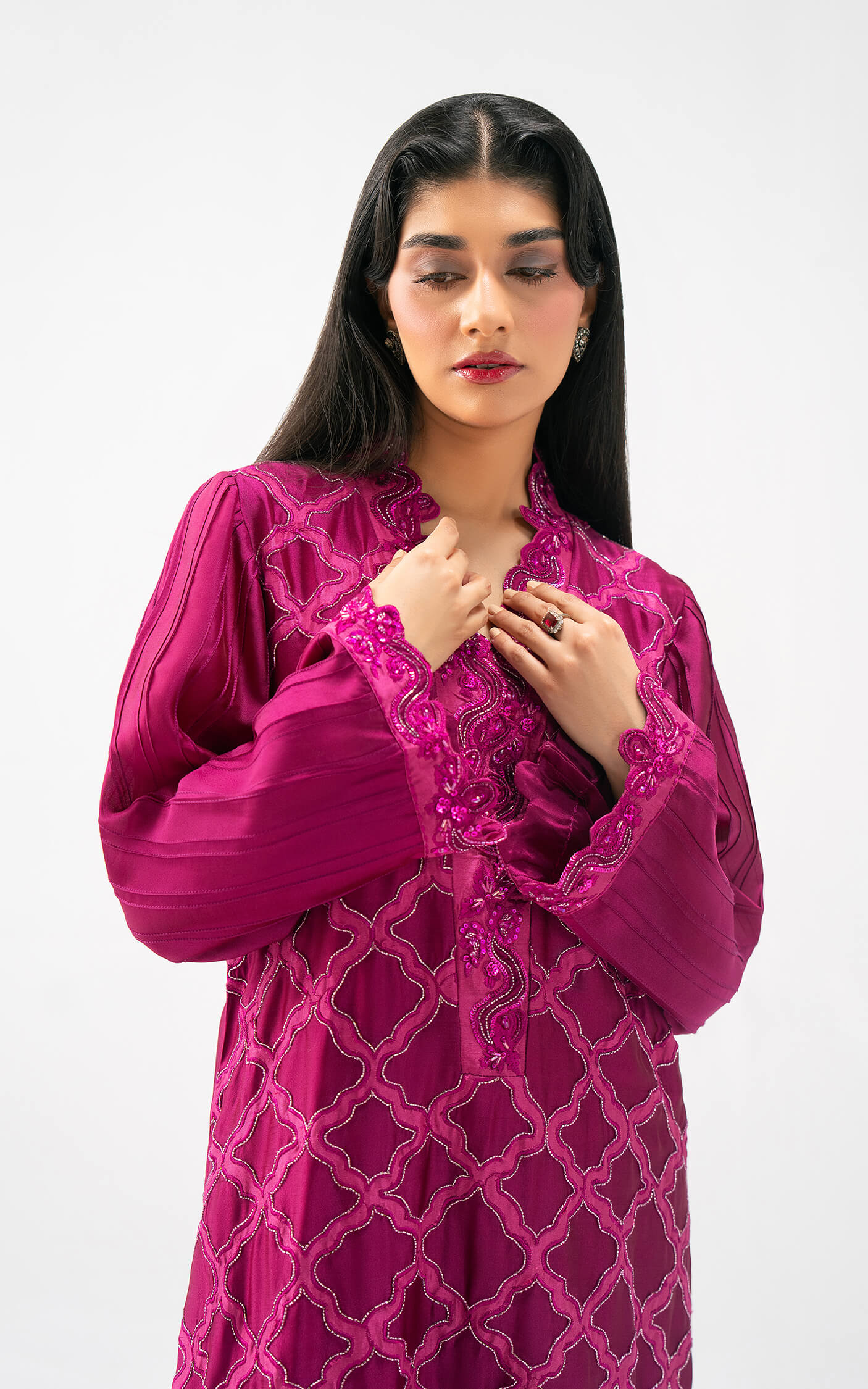 Asifa and Nabeel | Celevara Luxe | Crimson Mirage - Luxury Dress - available at Maria Faisal in UK and USA.