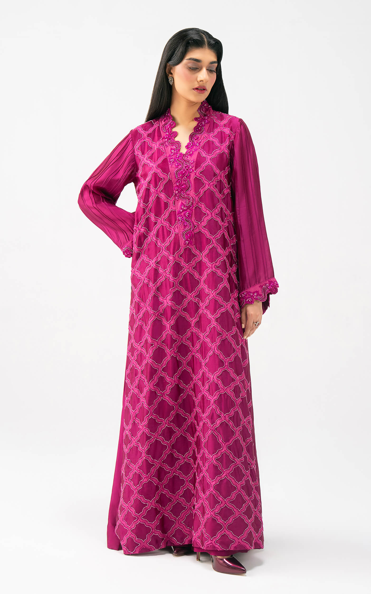 Asifa and Nabeel | Celevara Luxe | Crimson Mirage - Luxury Dress - available at Maria Faisal in UK and USA.