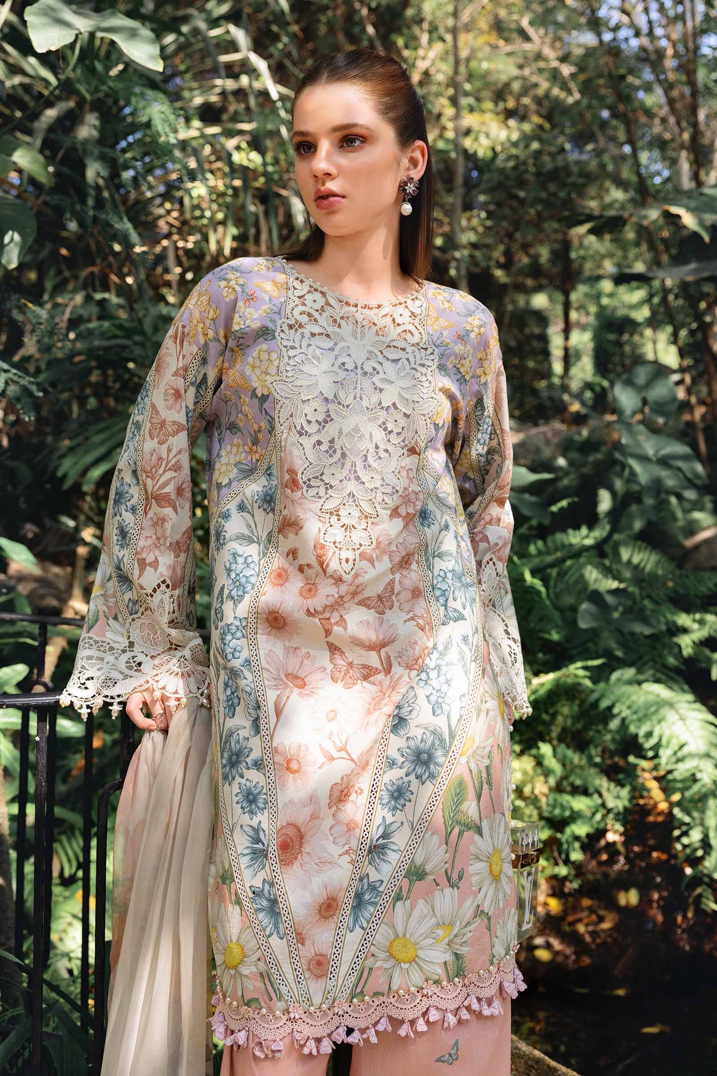 White and Peach Short Shirt with Shalwar - Maria B | M Prints Eid'26 | MPT-2910-B - Ladies Clothes - Maria Faisal