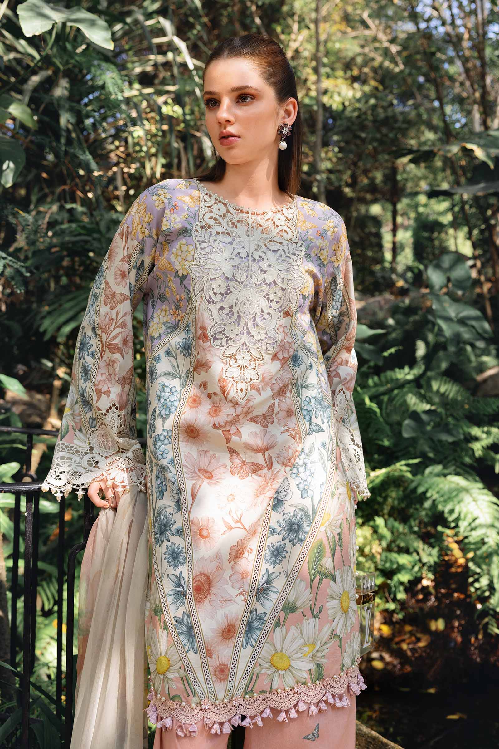 White and Peach Short Shirt with Shalwar - Maria B | M Prints Eid'26 | MPT-2910-B - Ladies Clothes - Maria Faisal