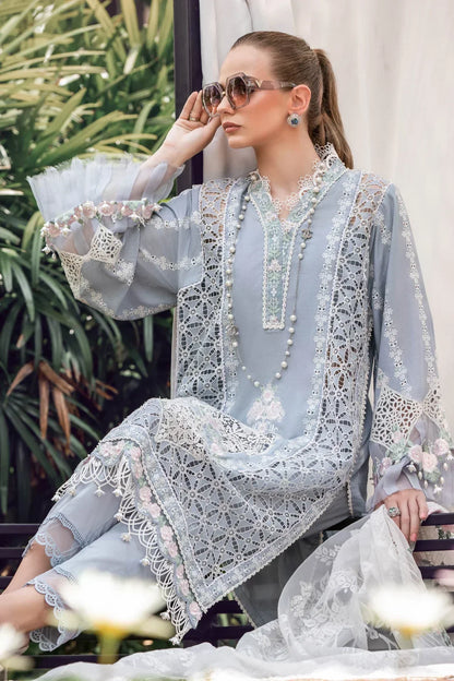 Maria B | Luxury Lawn | EL-23-10-Ice Blue - Ladies Clothes - Maria Faisal