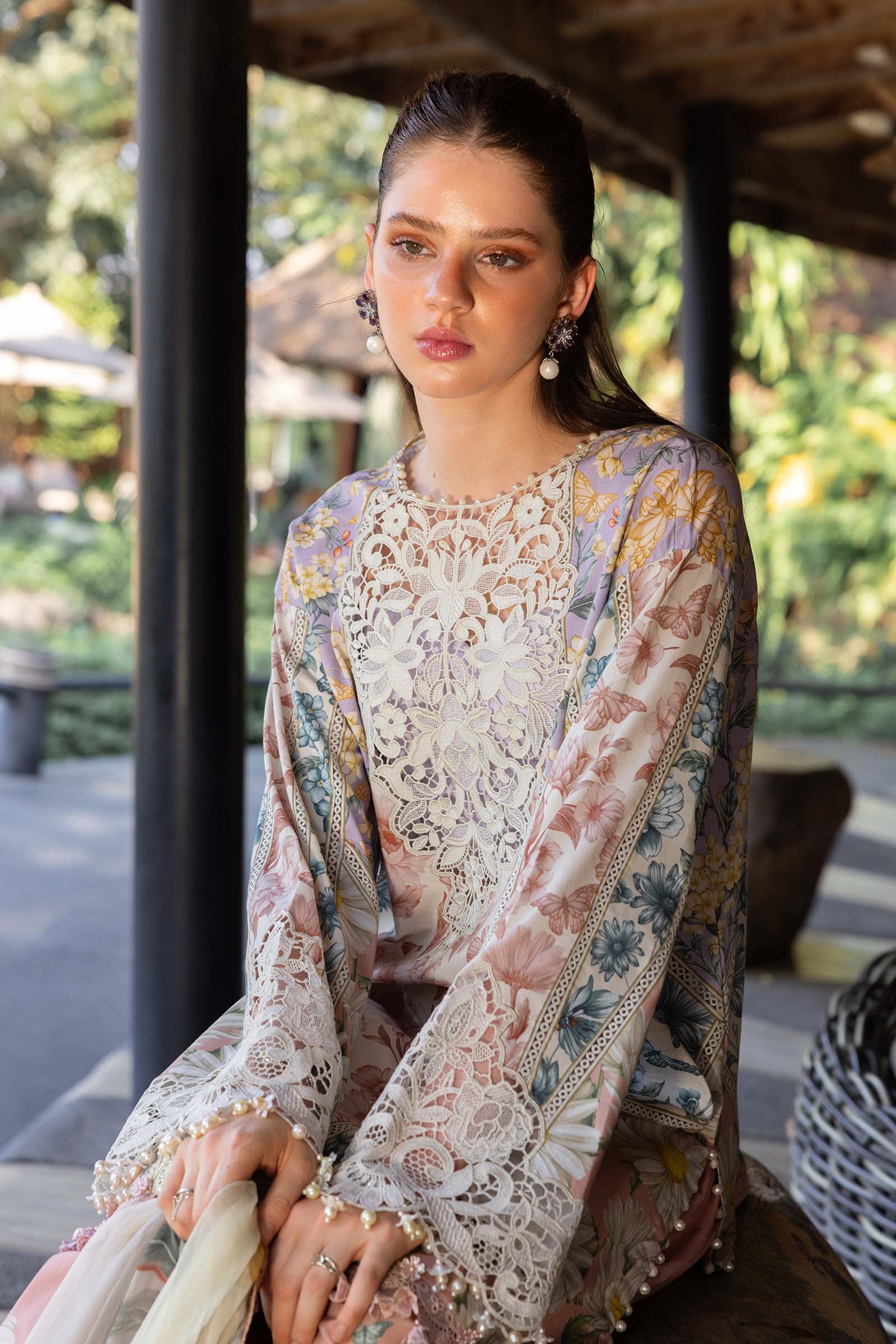 White and Peach Short Shirt with Shalwar - Maria B | M Prints Eid'26 | MPT-2910-B - Ladies Clothes - Maria Faisal