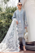 Maria B | Luxury Lawn | EL-23-10-Ice Blue - Ladies Clothes - Maria Faisal