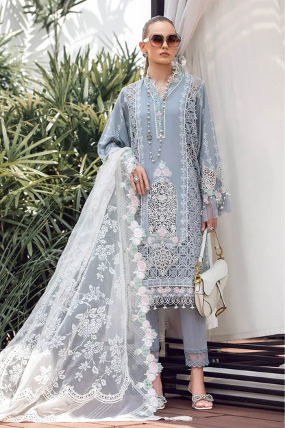 Maria B | Luxury Lawn | EL-23-10-Ice Blue - Ladies Clothes - Maria Faisal