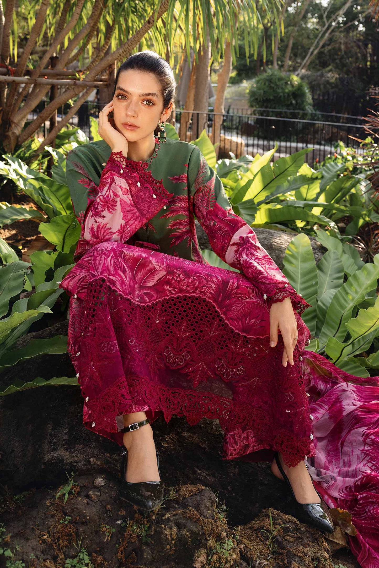 Green Long Shirt with Plazo - Maria B | M Prints Eid'26 | MPT-2911-B - Ladies Clothes - Maria Faisal