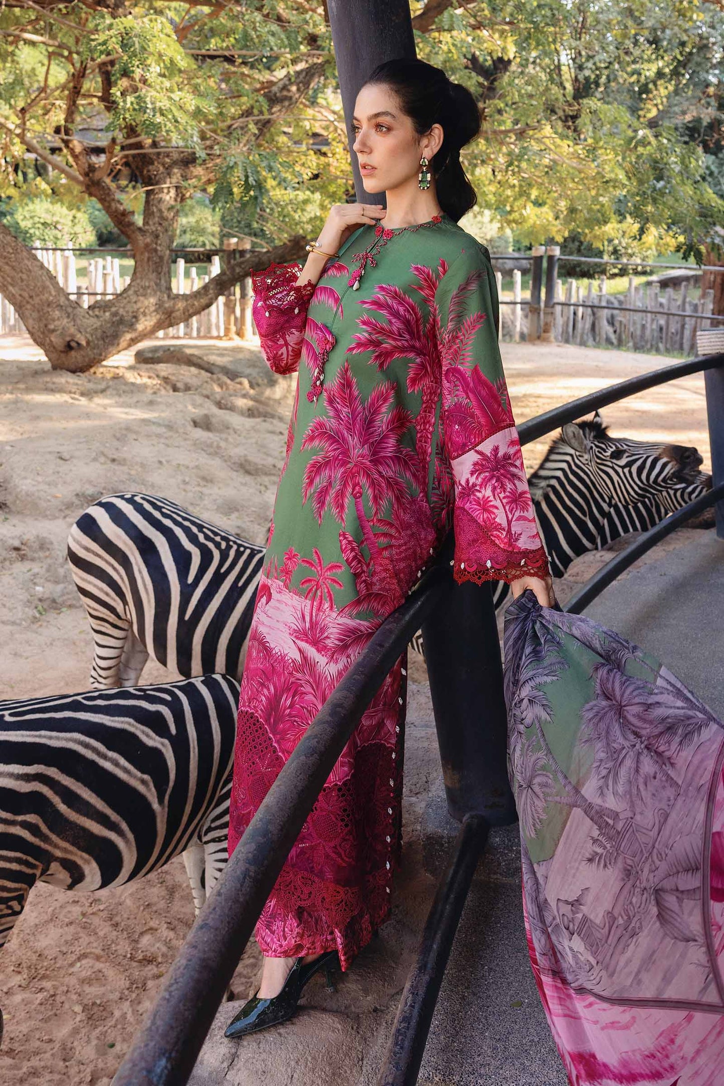 Green Long Shirt with Plazo - Maria B | M Prints Eid'26 | MPT-2911-B - Ladies Clothes - Maria Faisal