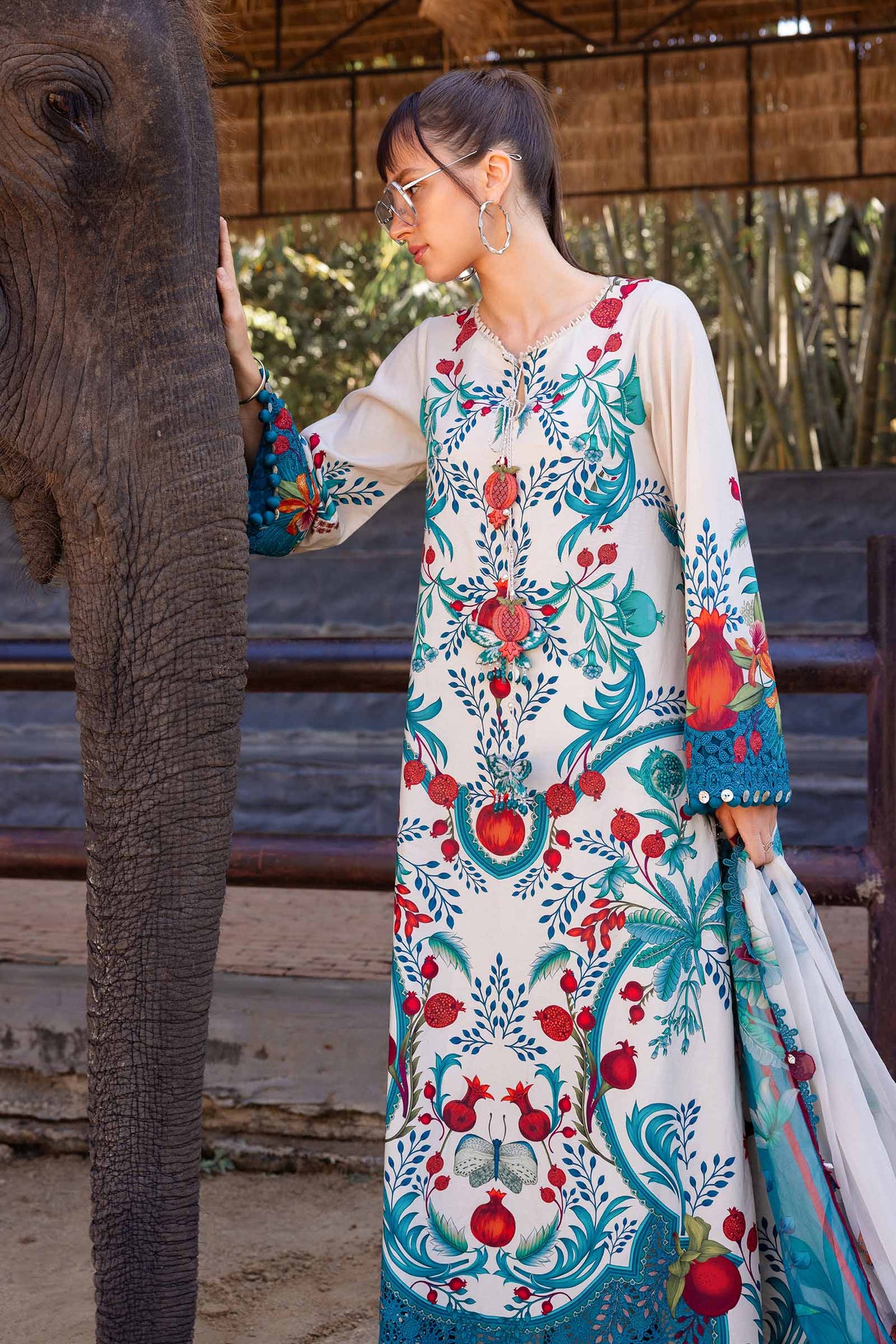 Off White Long Shirt with Pants - Maria B | M Prints Eid'26 | MPT-2912-A - Ladies Clothes - Maria Faisal