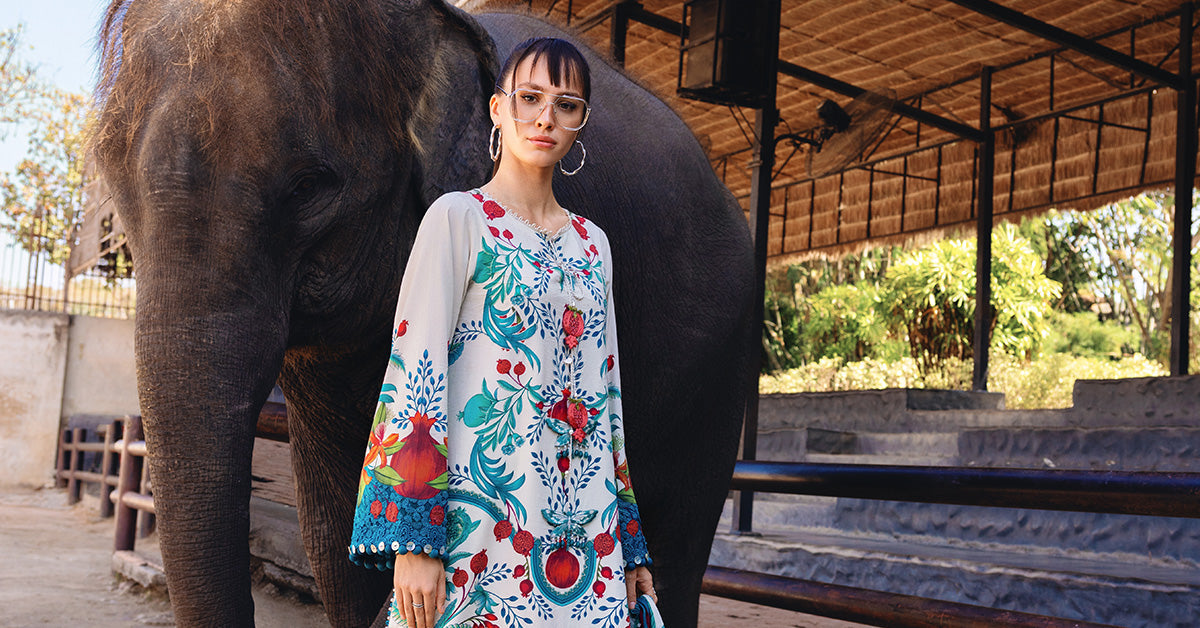 Off White Long Shirt with Pants - Maria B | M Prints Eid'26 | MPT-2912-A - Ladies Clothes - Maria Faisal