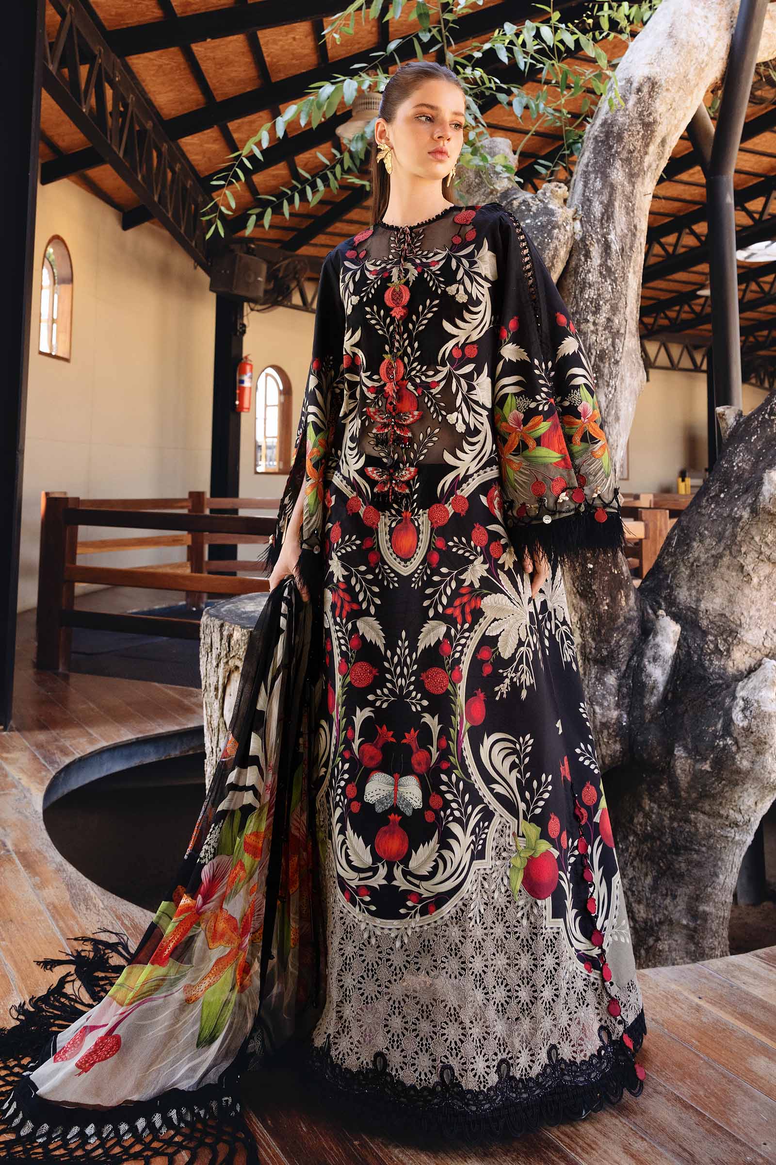 Black Long Shirt with Pants - Maria B | M Prints Eid'26 | MPT-2912-B - Ladies Clothes - Maria Faisal