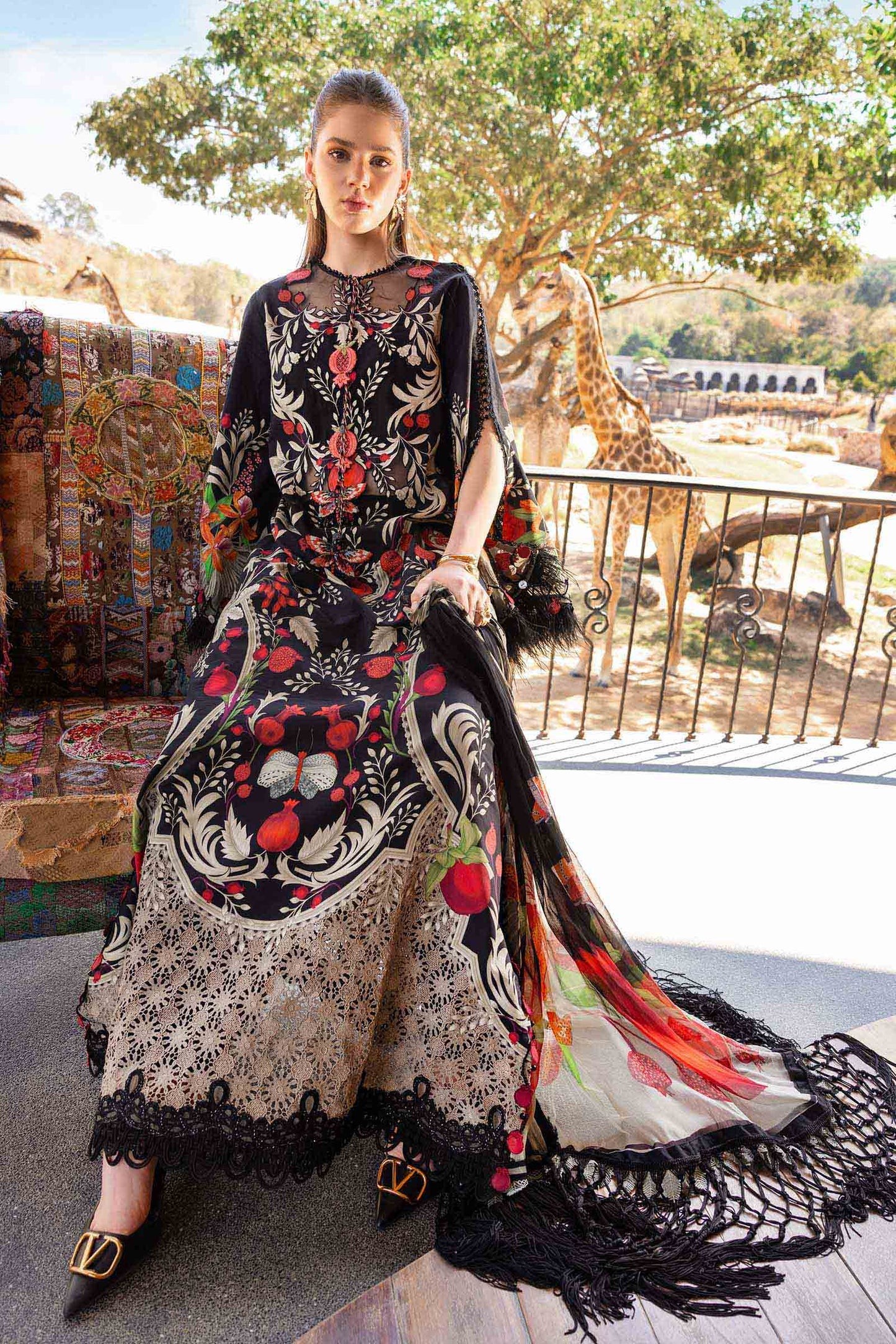 Black Long Shirt with Pants - Maria B | M Prints Eid'26 | MPT-2912-B - Ladies Clothes - Maria Faisal