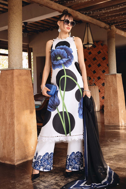 White Long Shirt with Plazo - Maria B | M Prints Eid'26 | MPT-2913-A - Ladies Clothes - Maria Faisal