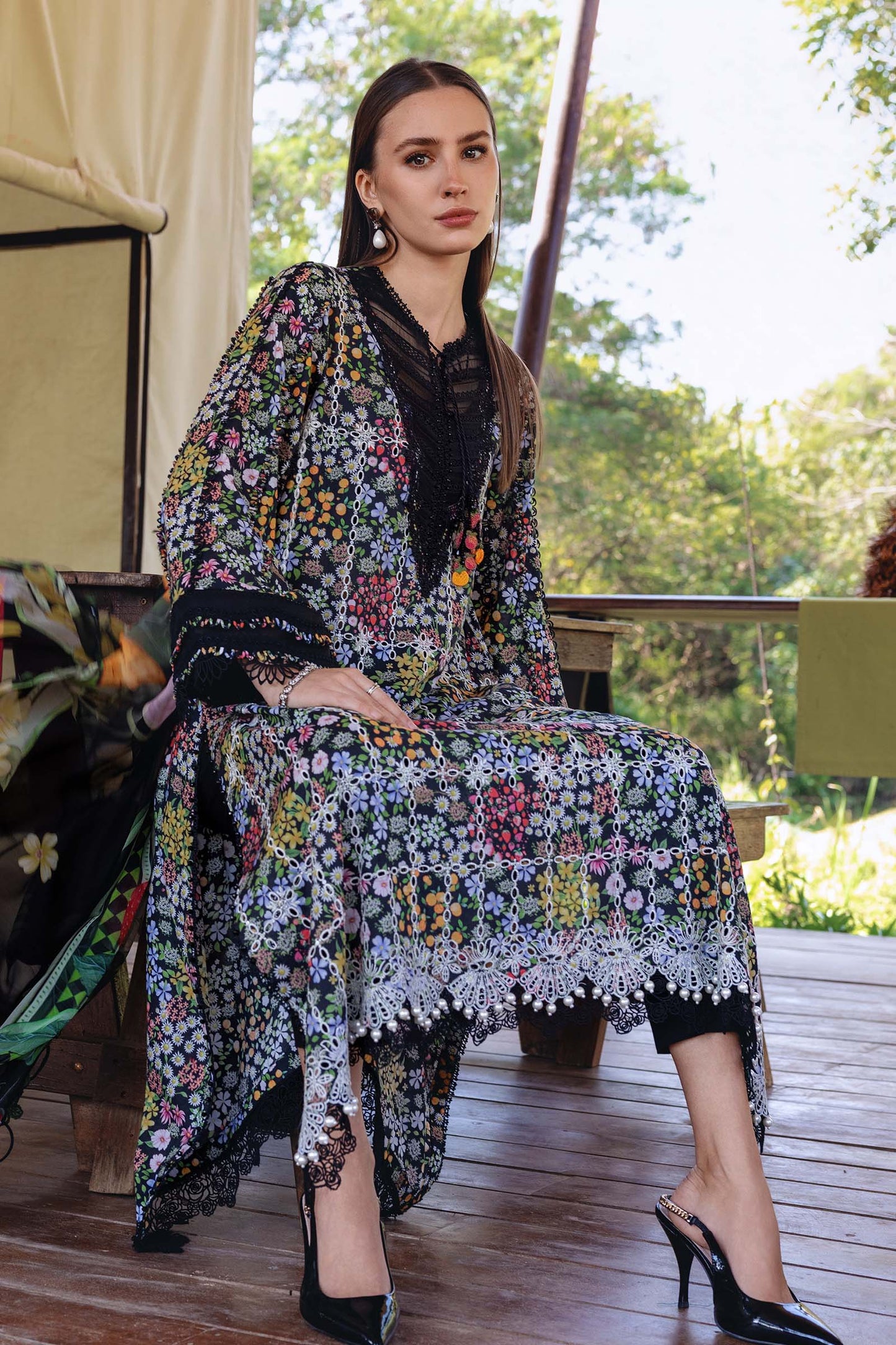 Black Long Shirt with Pants - Maria B | M Prints Eid'26 | MPT-2914-B - Ladies Clothes - Maria Faisal