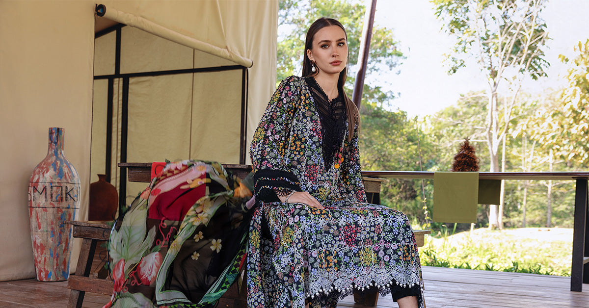 Black Long Shirt with Pants - Maria B | M Prints Eid'26 | MPT-2914-B - Ladies Clothes - Maria Faisal