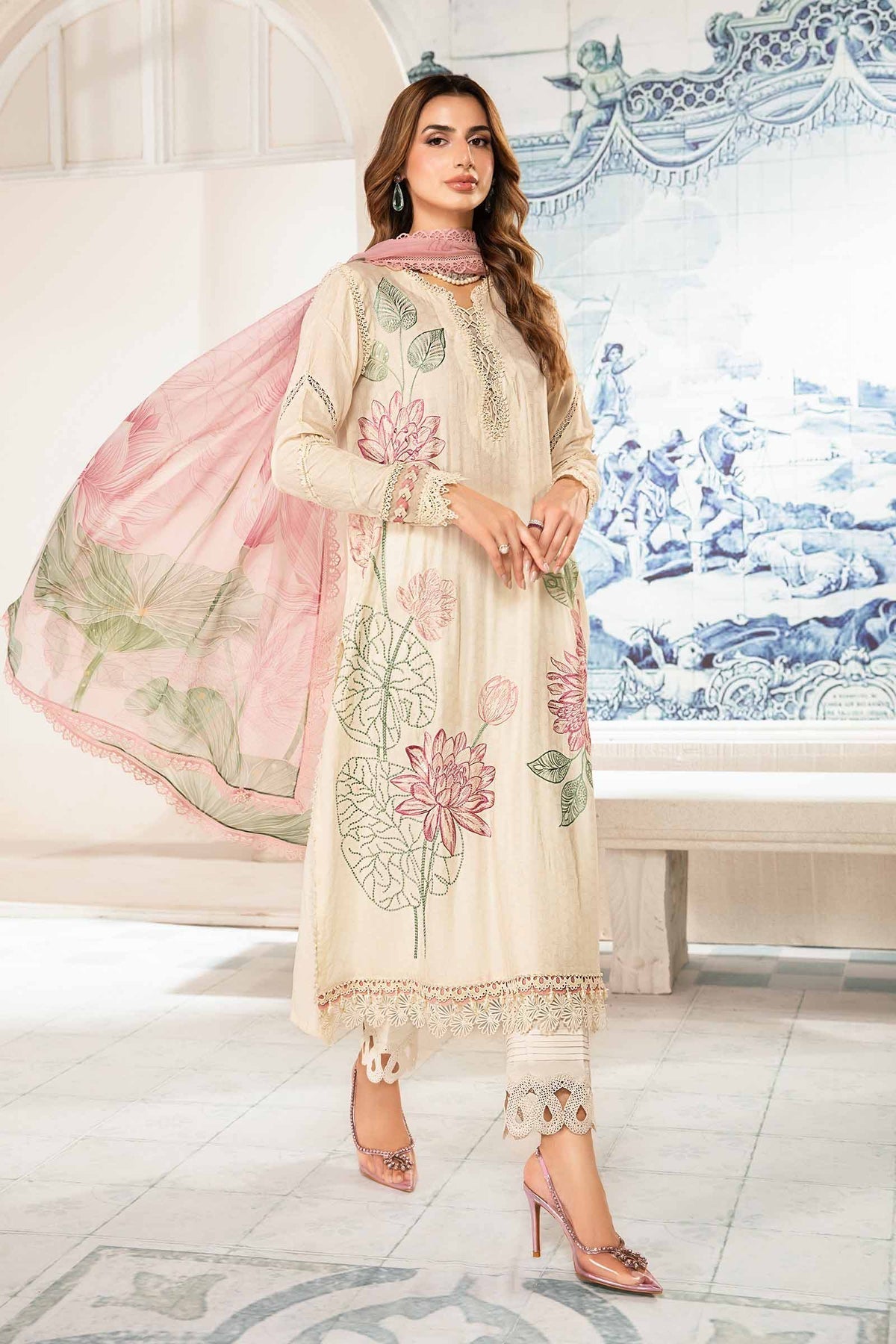 Maria.B | M Print Eid Edit | MPT-2201-A - Designer Dress with Intricate embroidery and embellishments. Shop elegent wedding dress at Maria Faisal.