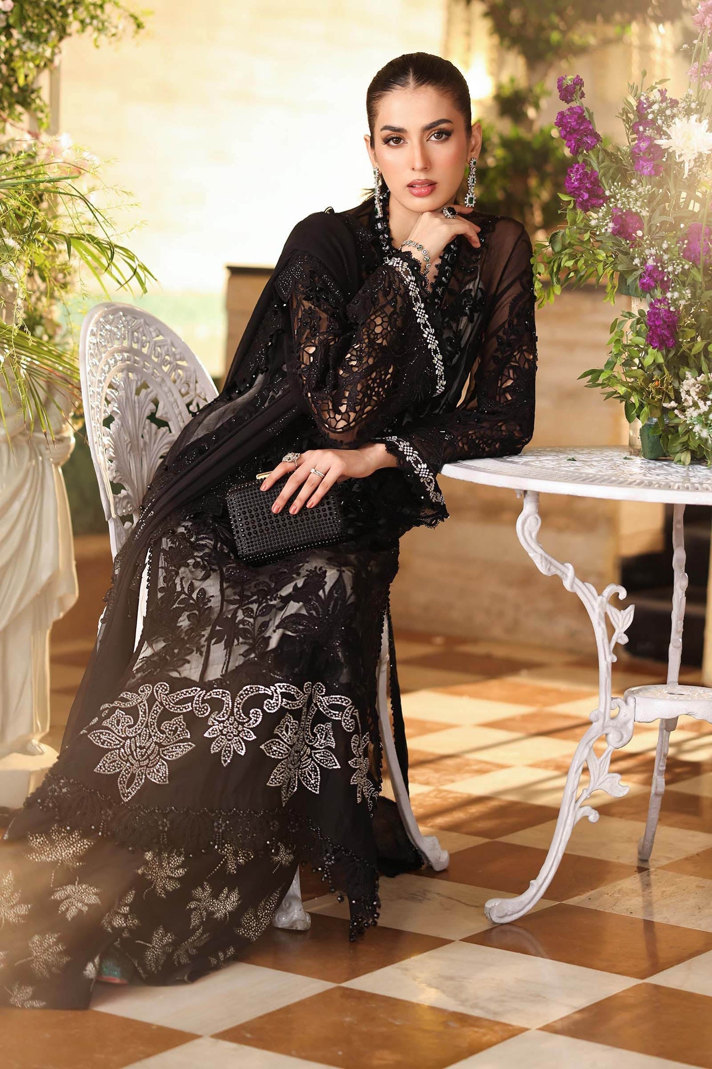 Maria b | Chiffon Formals 26 | MPC-26-101-Black - Formal Dress - available at Maria Faisal in UK and USA.