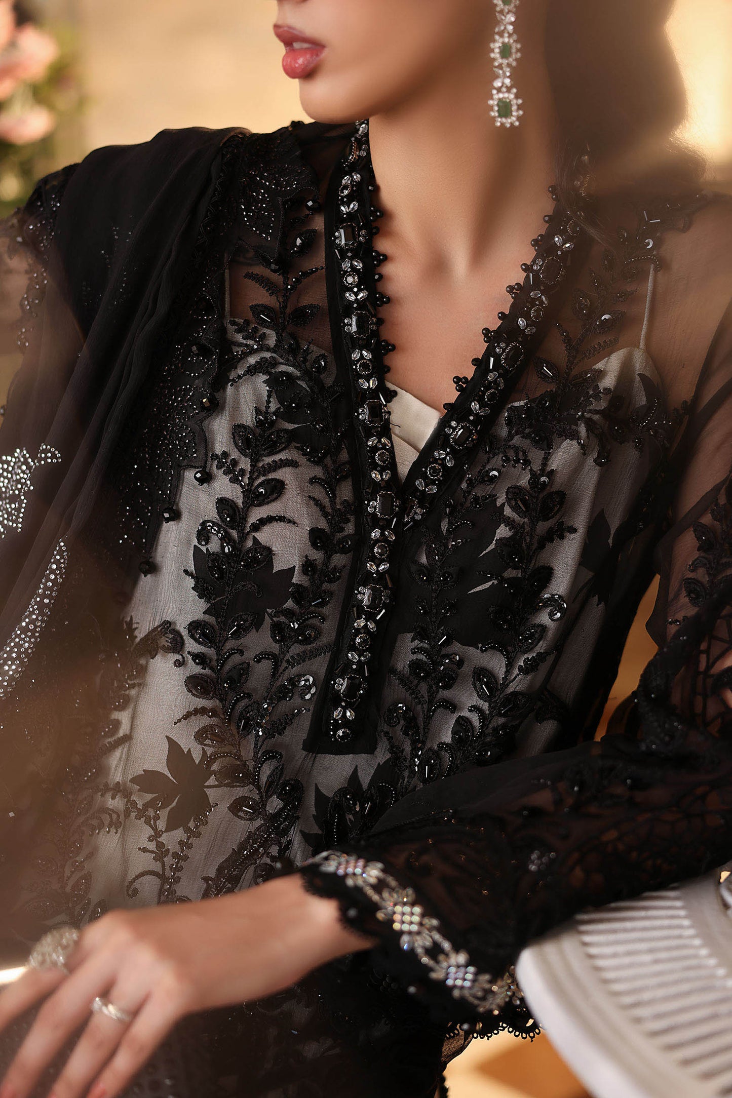 Maria b | Chiffon Formals 26 | MPC-26-101-Black - Formal Dress - available at Maria Faisal in UK and USA.