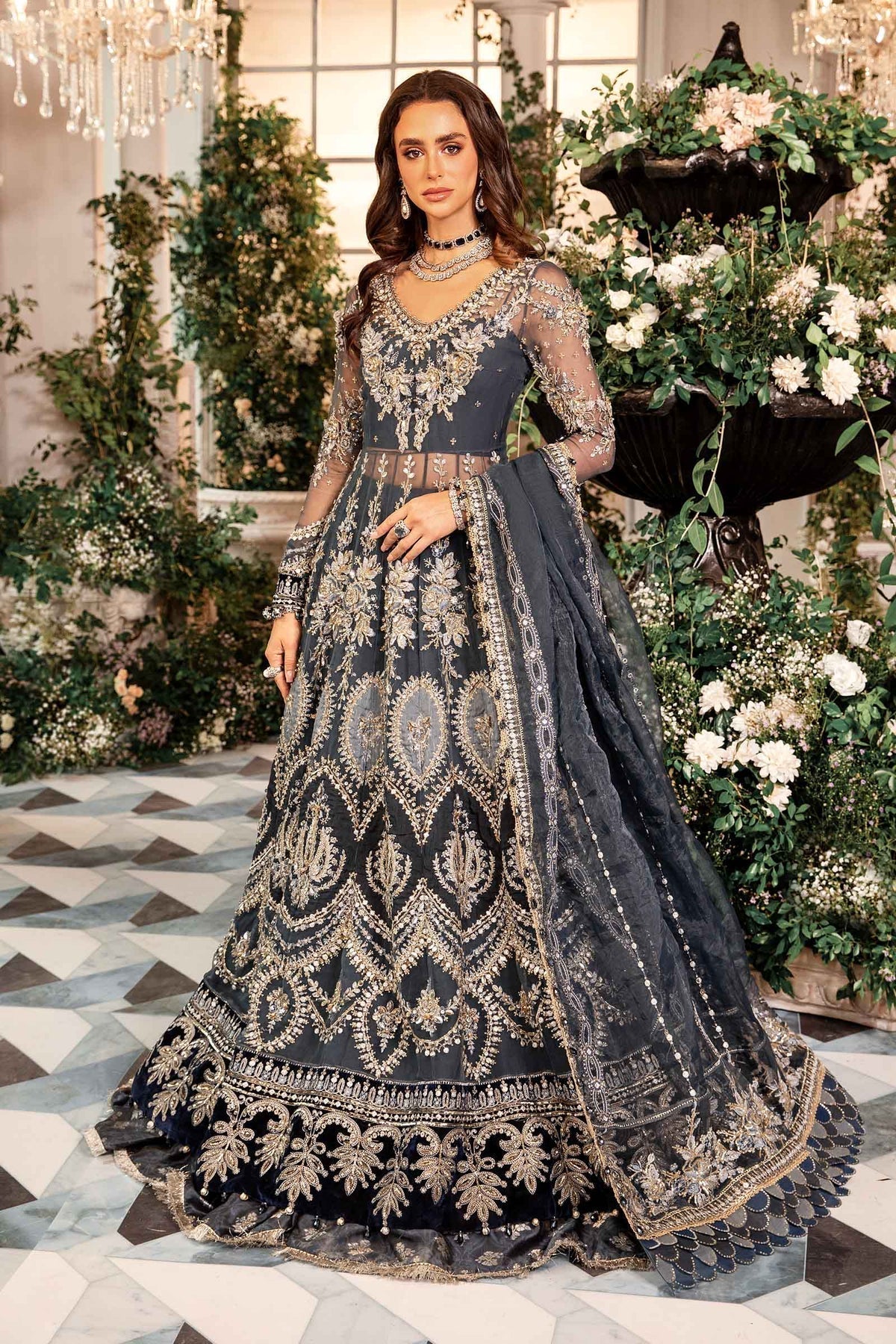 Maria B | Mbroidered Formals 24| Organza Suit | BD-2901 - Designer Dress with Intricate embroidery and embellishments. Shop elegent wedding dress at Maria Faisal.