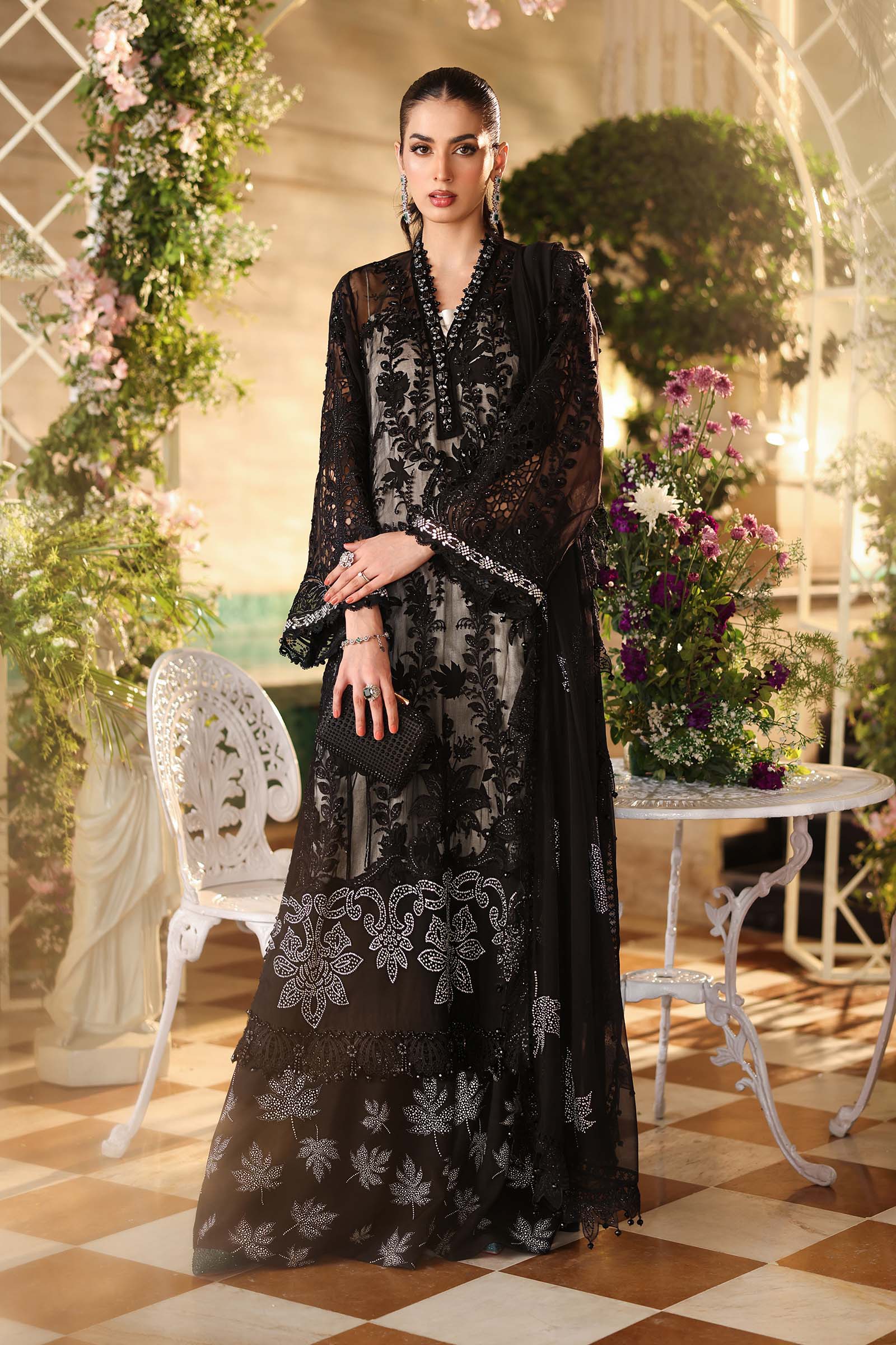 Maria b | Chiffon Formals 26 | MPC-26-101-Black - Formal Dress - available at Maria Faisal in UK and USA.