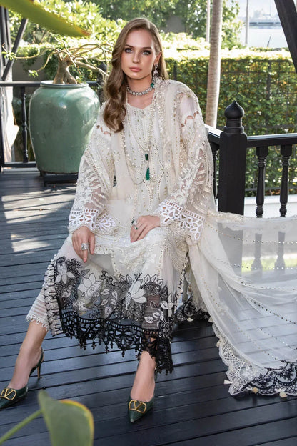 Maria B | Luxury Lawn | EL-23-02-Off White - Ladies Clothes - Maria Faisal