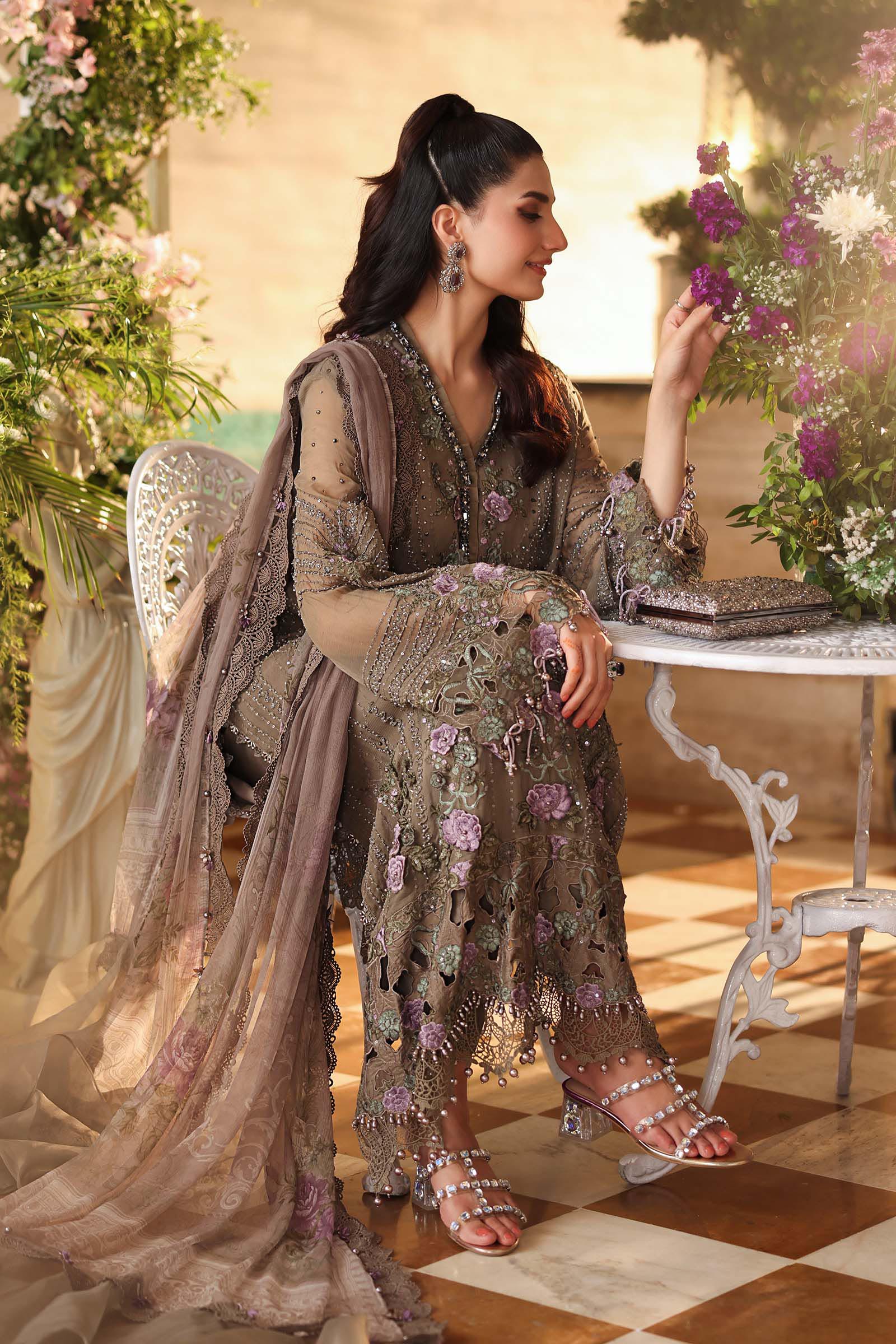 Maria b | Chiffon Formals 26 | MPC-26-102-Muted Mocha Brown - Formal Dress - available at Maria Faisal in UK and USA.