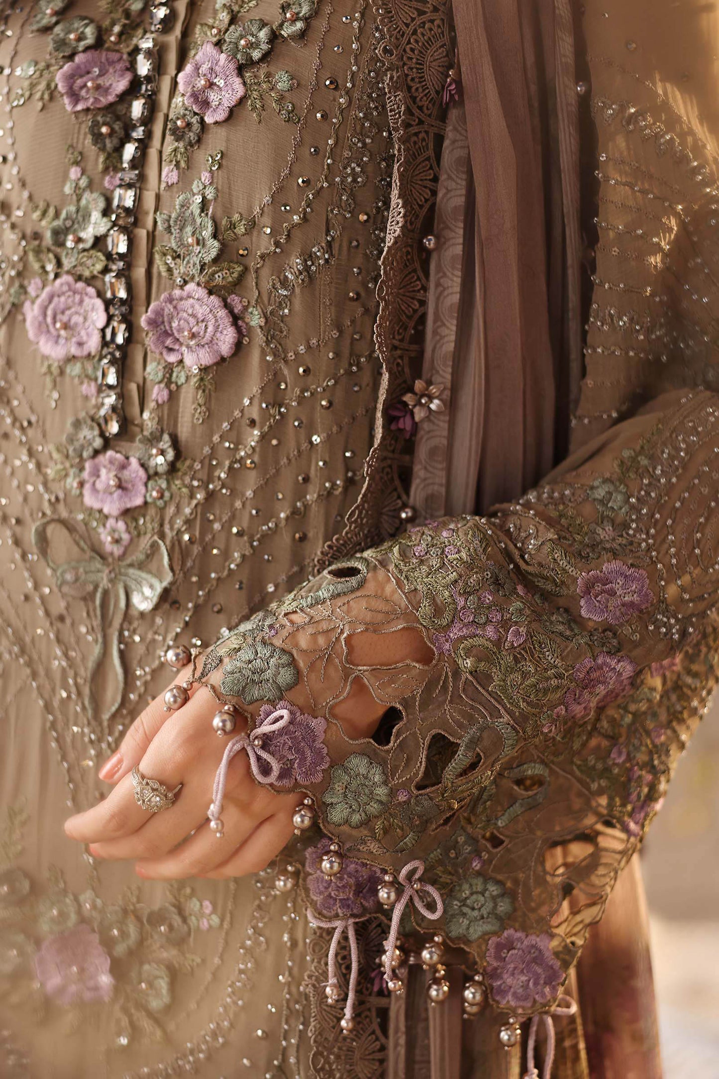 Maria b | Chiffon Formals 26 | MPC-26-102-Muted Mocha Brown - Formal Dress - available at Maria Faisal in UK and USA.