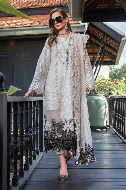 Maria B | Luxury Lawn | EL-23-02-Off White - Ladies Clothes - Maria Faisal