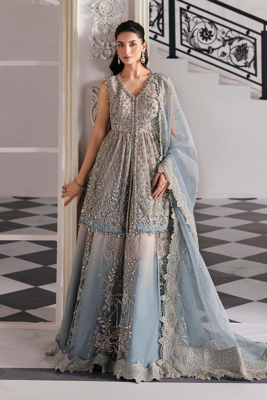 Maria B Mbroidered 2025 BD-3002 Aqua Coffee dress - Maria Faisal 