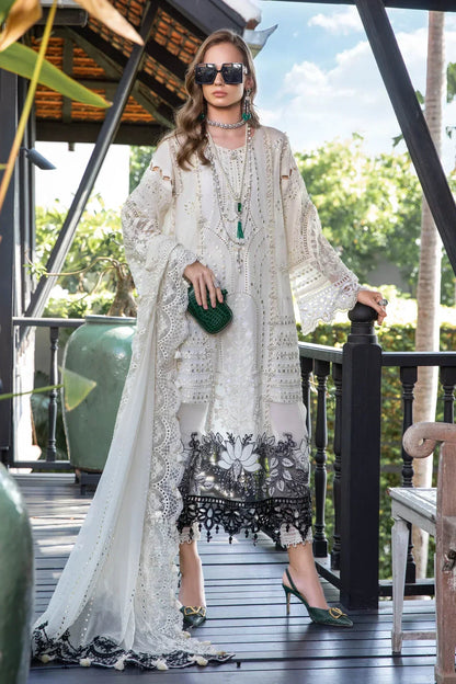Maria B | Luxury Lawn | EL-23-02-Off White - Ladies Clothes - Maria Faisal