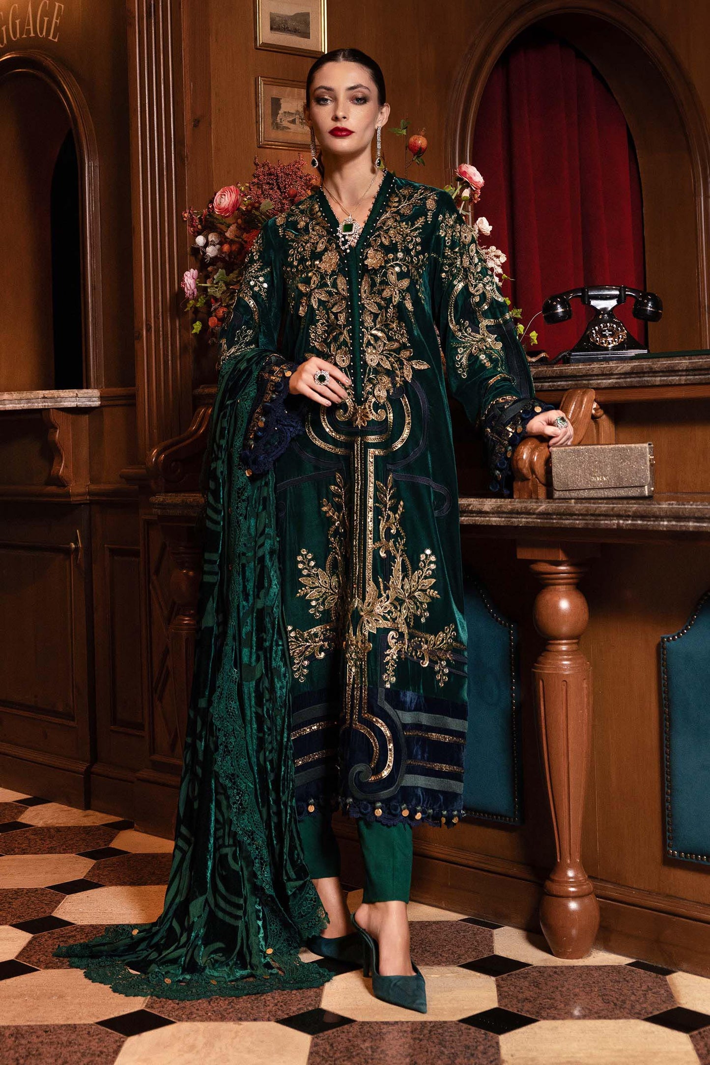 Maria B | Winter Luxe 25 | WL-1302 - Casual Dress - available at Maria Faisal in UK and USA.