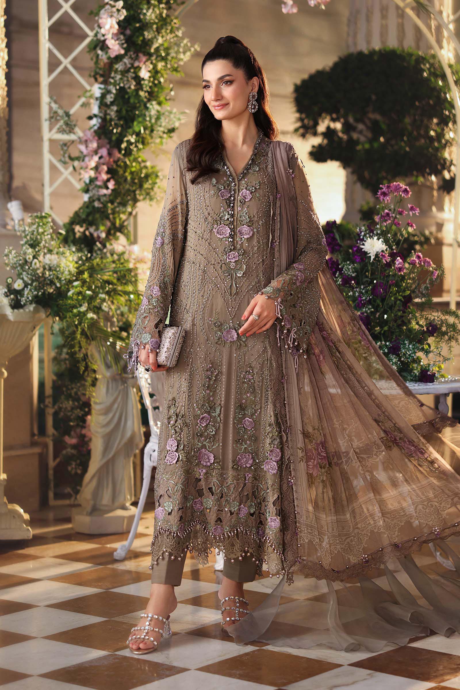 Maria b | Chiffon Formals 26 | MPC-26-102-Muted Mocha Brown - Formal Dress - available at Maria Faisal in UK and USA.