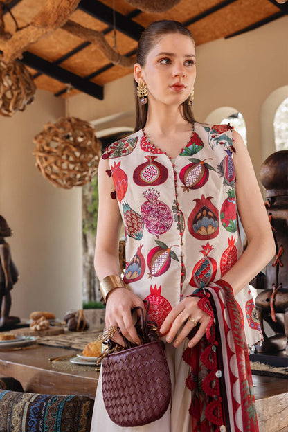 Off White A Line Shirt with Pants - Maria B | M Prints Eid'26 | MPT-2903-A - Ladies Clothes - Maria Faisal