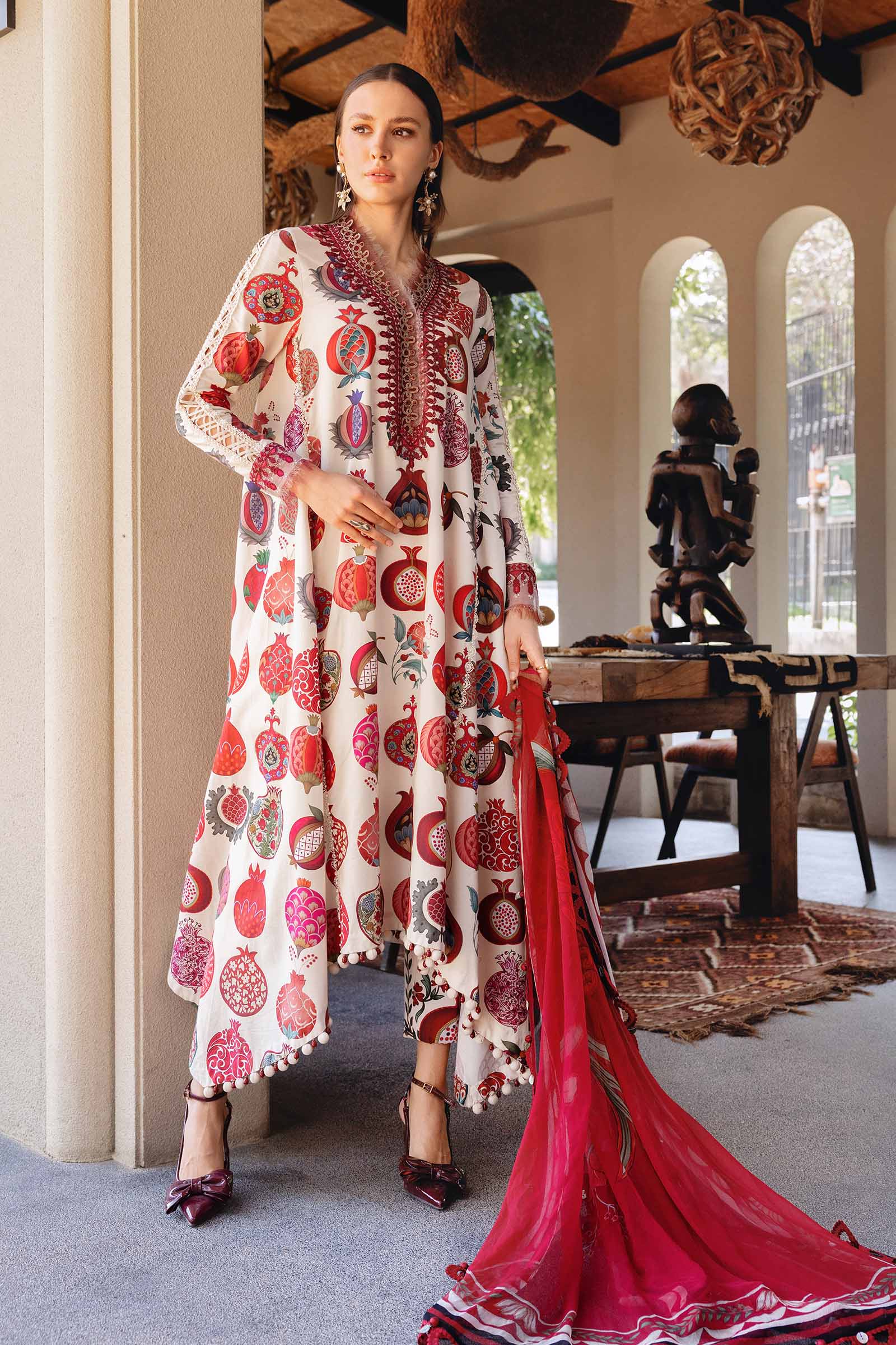 Off White A Line Shirt with Pants - Maria B | M Prints Eid'26 | MPT-2903-A - Ladies Clothes - Maria Faisal