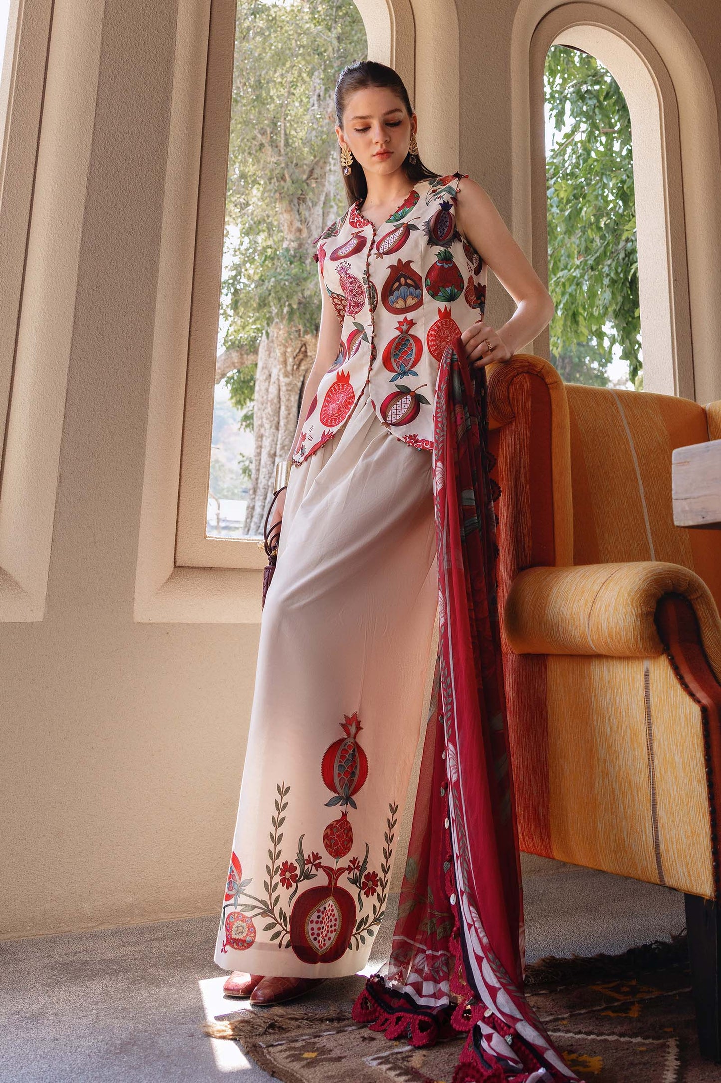 Off White A Line Shirt with Pants - Maria B | M Prints Eid'26 | MPT-2903-A - Ladies Clothes - Maria Faisal