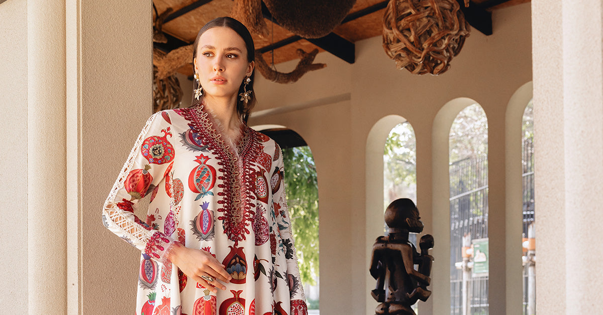 Off White A Line Shirt with Pants - Maria B | M Prints Eid'26 | MPT-2903-A - Ladies Clothes - Maria Faisal