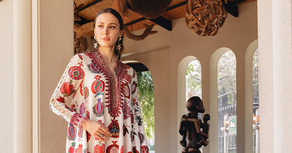 Off White A Line Shirt with Pants - Maria B | M Prints Eid'26 | MPT-2903-A - Ladies Clothes - Maria Faisal