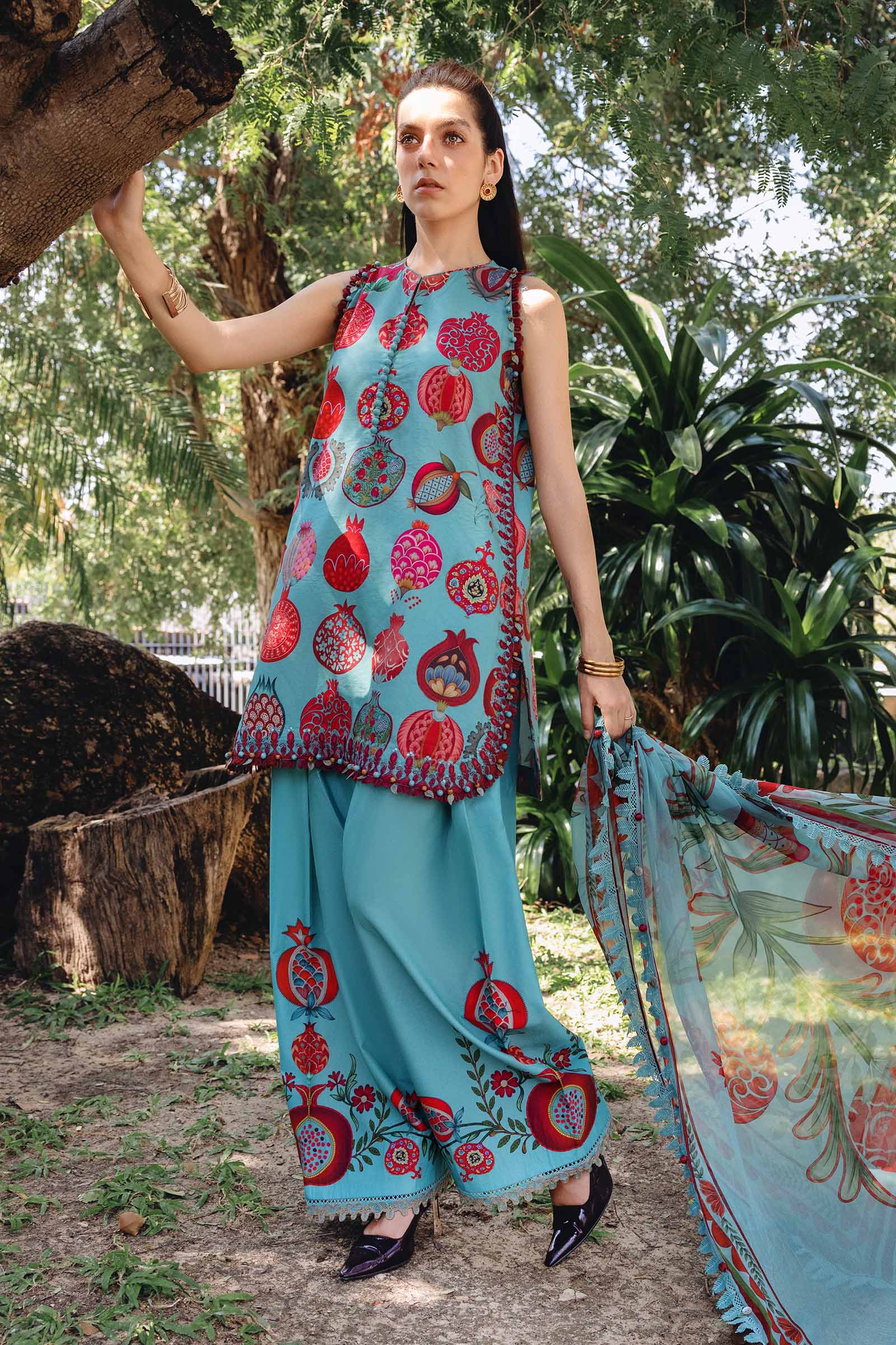 Sea Green Short Shirt with Plazo - Maria B | M Prints Eid'26 | MPT-2903-B - Ladies Clothes - Maria Faisal