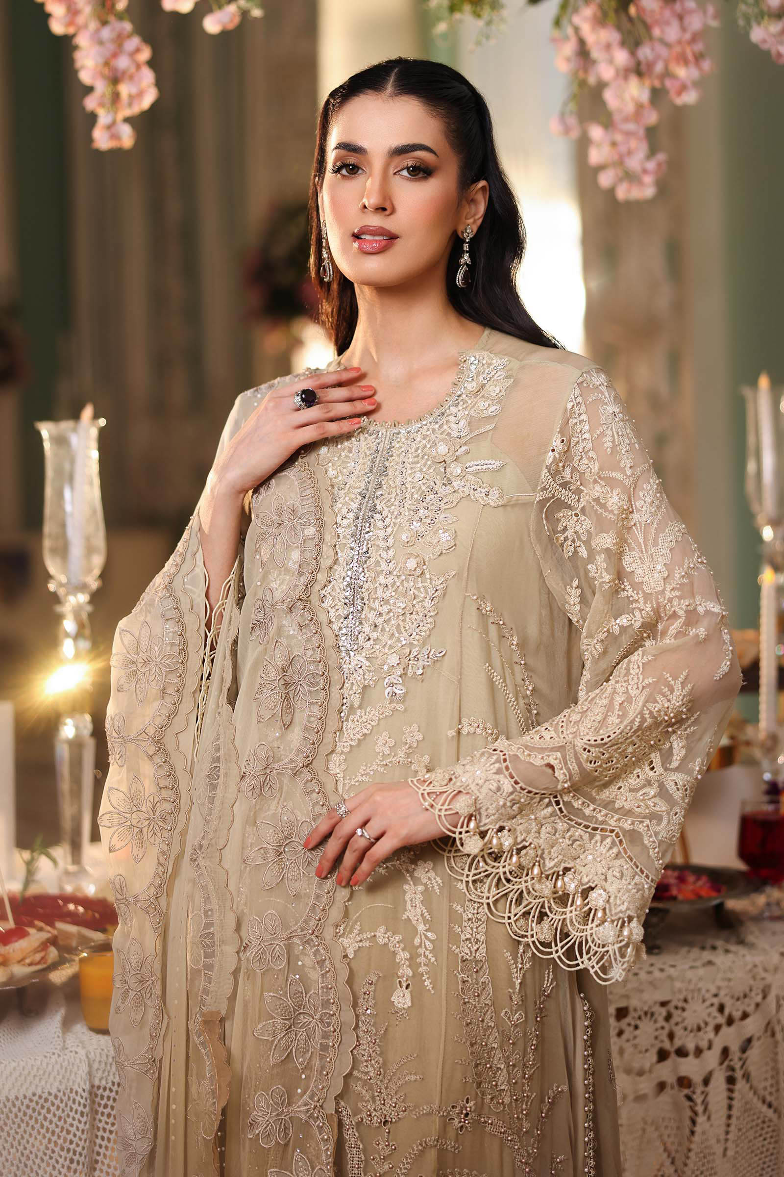 Maria b | Chiffon Formals 26 | MPC-26-103-Olive Gold - Formal Dress - available at Maria Faisal in UK and USA.