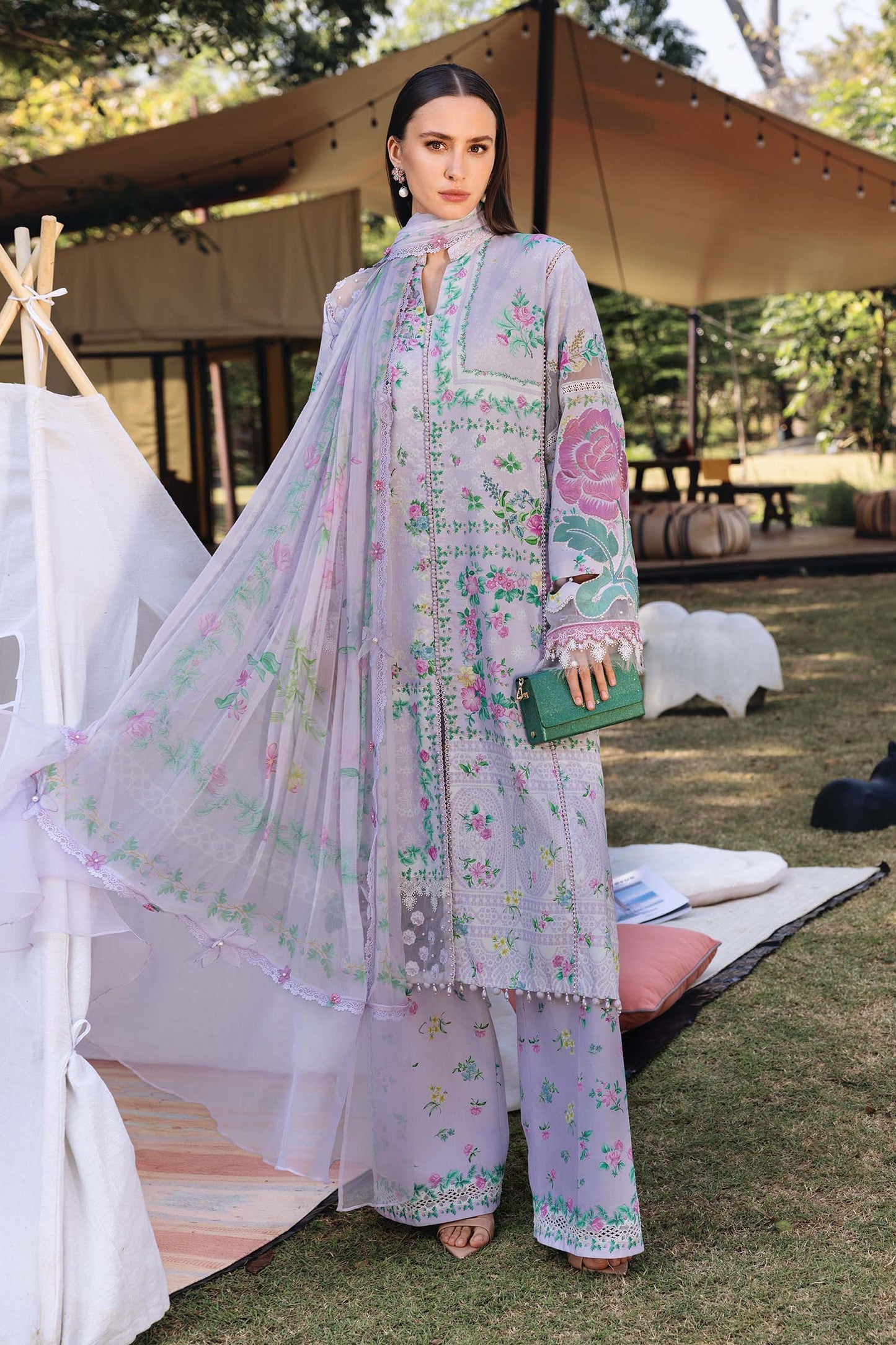 Lilac Long Shirt with Plazo - Maria B | M Prints Eid'26 | MPT-2904-A - Ladies Clothes - Maria Faisal