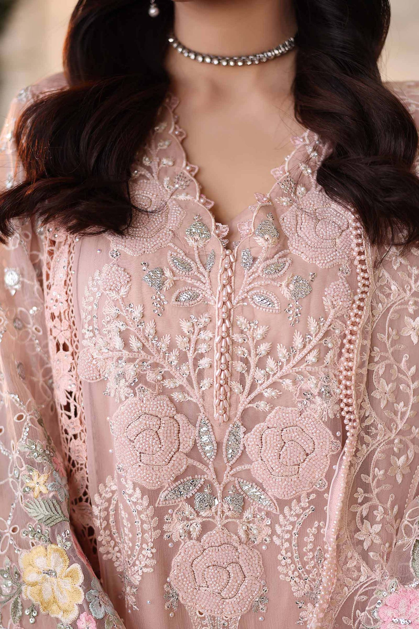 Maria b | Chiffon Formals 26 | MPC-26-104-Peach Pink - Formal Dress - available at Maria Faisal in UK and USA.