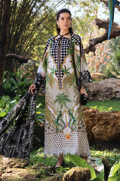 Coffee and White Lawn Long Shirt with Pants - Maria B | M Prints Eid'26 | MPT-2905-A - Ladies Clothes - Maria Faisal