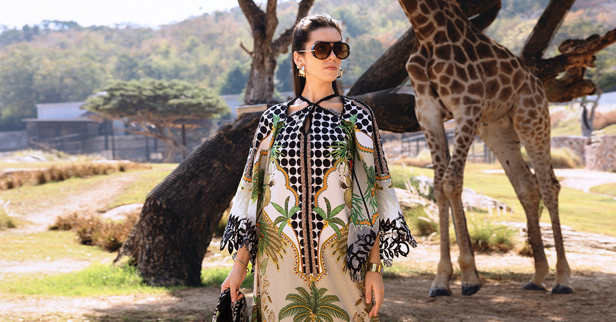 Coffee and White Lawn Long Shirt with Pants - Maria B | M Prints Eid'26 | MPT-2905-A - Ladies Clothes - Maria Faisal