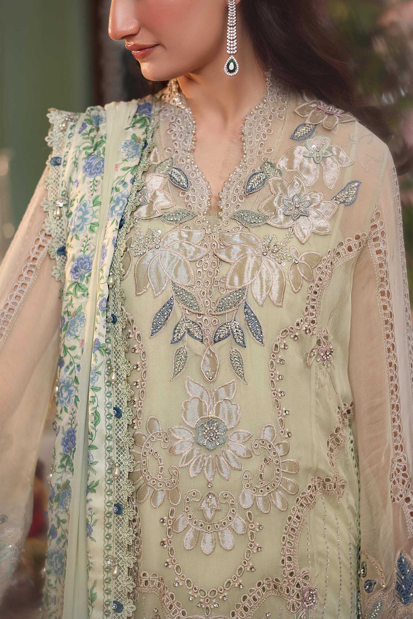 Maria b | Chiffon Formals 26 | MPC-26-105-Pistachio Green - Formal Dress - available at Maria Faisal in UK and USA.