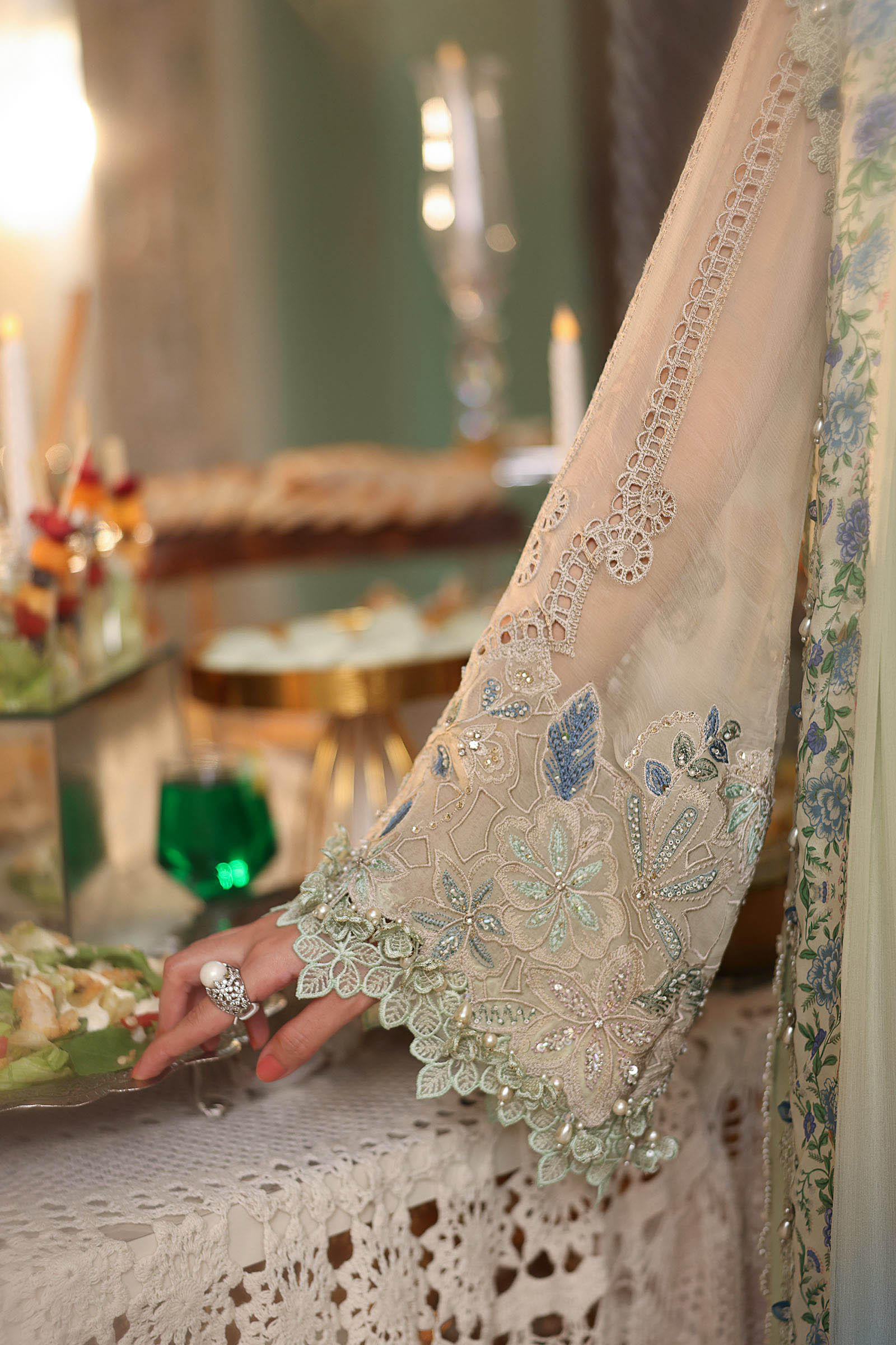 Maria b | Chiffon Formals 26 | MPC-26-105-Pistachio Green - Formal Dress - available at Maria Faisal in UK and USA.