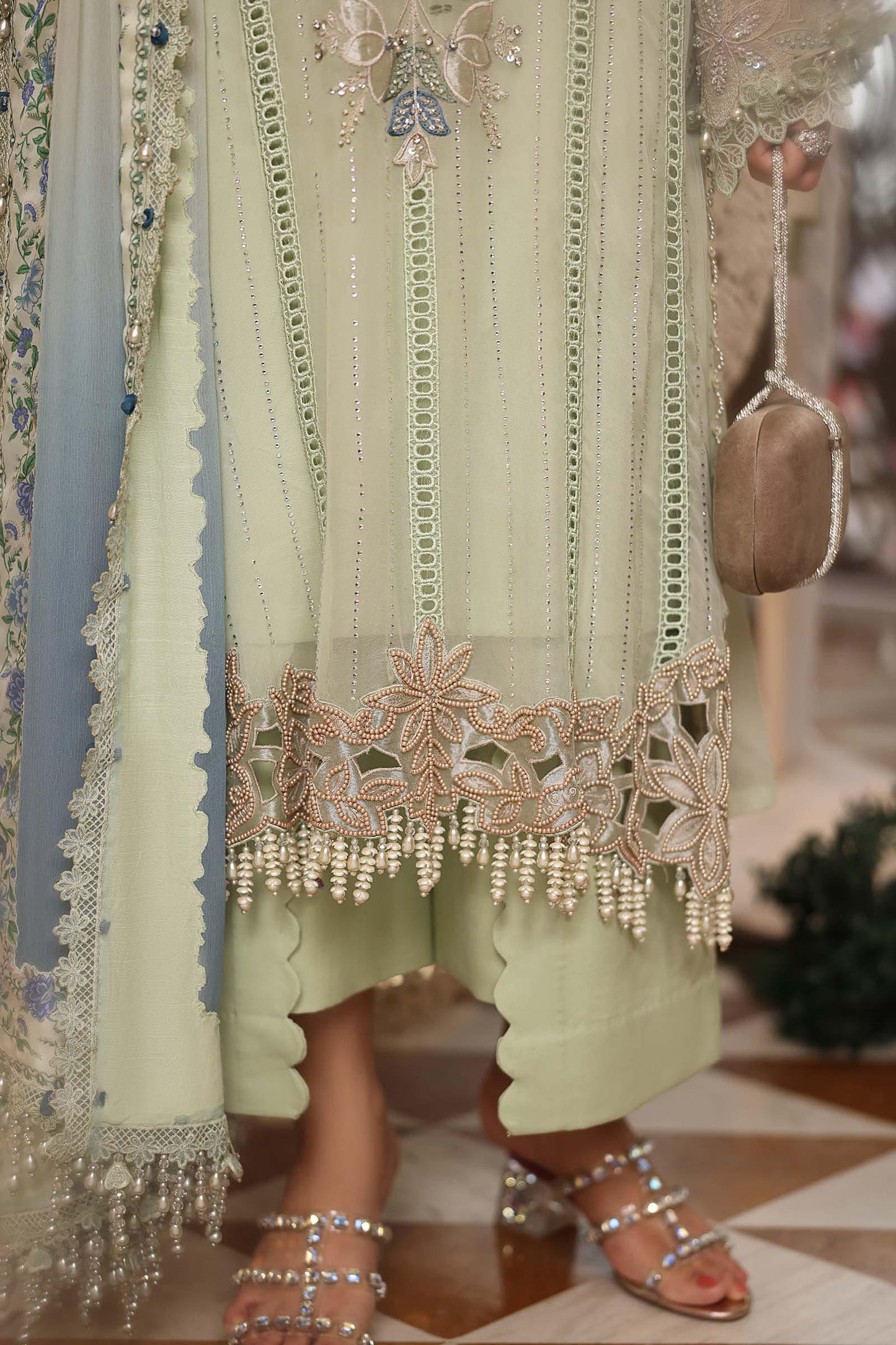 Maria b | Chiffon Formals 26 | MPC-26-105-Pistachio Green - Formal Dress - available at Maria Faisal in UK and USA.
