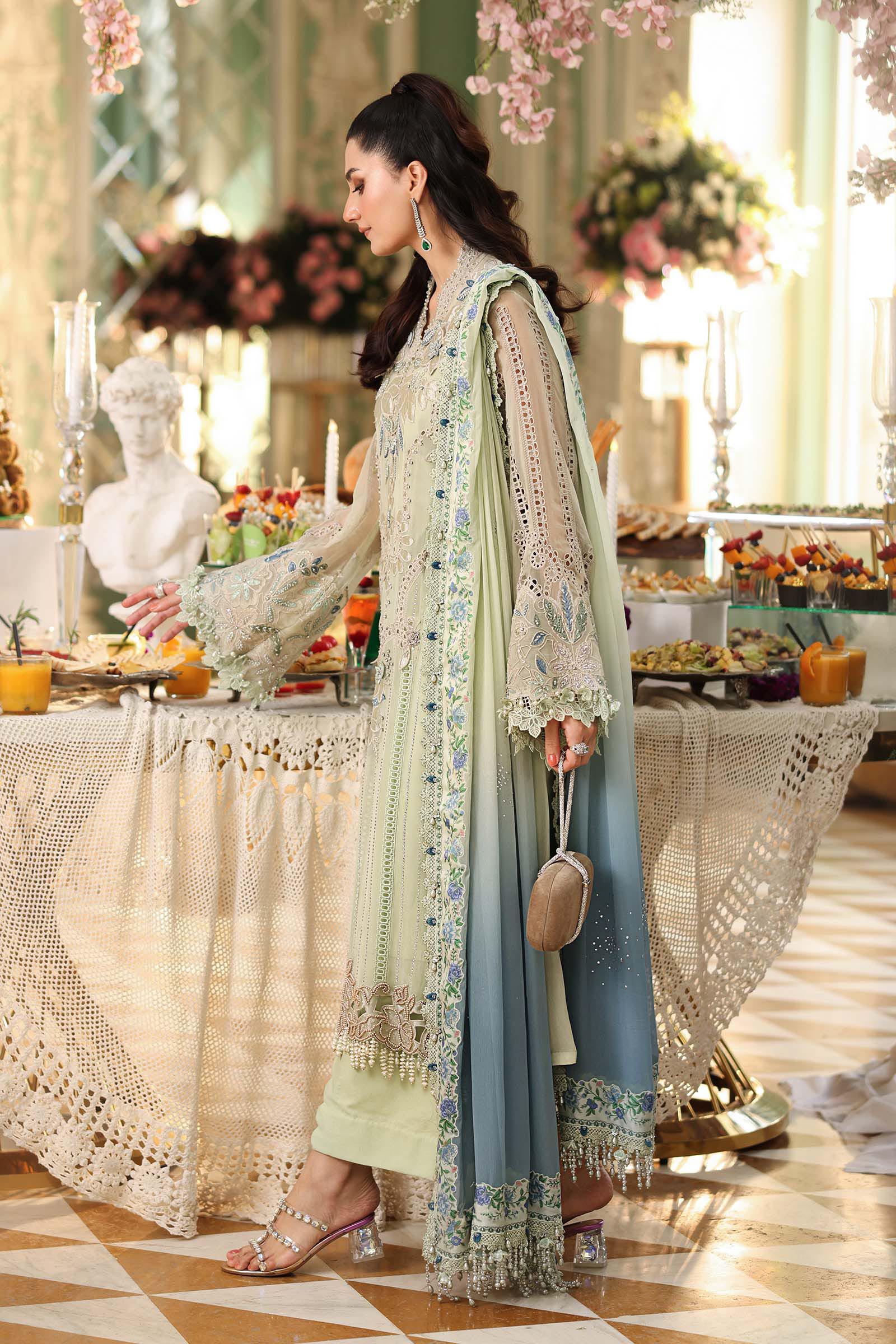 Maria b | Chiffon Formals 26 | MPC-26-105-Pistachio Green - Formal Dress - available at Maria Faisal in UK and USA.