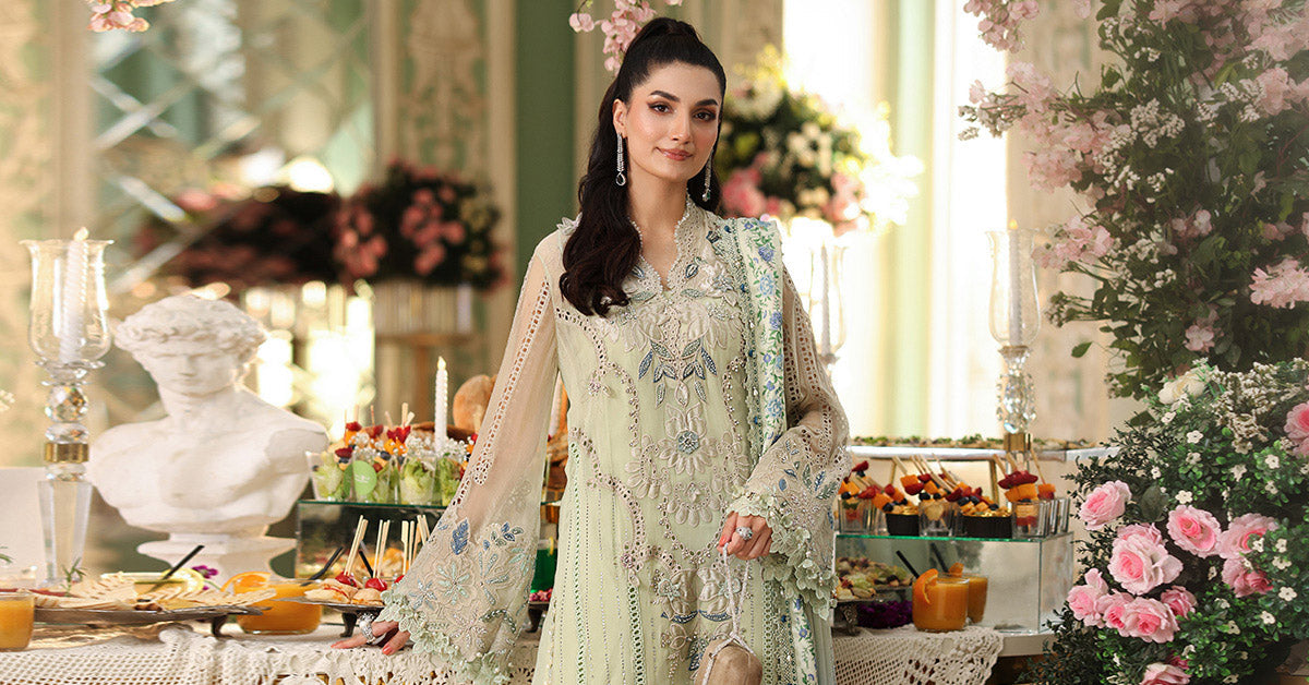 Maria b | Chiffon Formals 26 | MPC-26-105-Pistachio Green - Formal Dress - available at Maria Faisal in UK and USA.