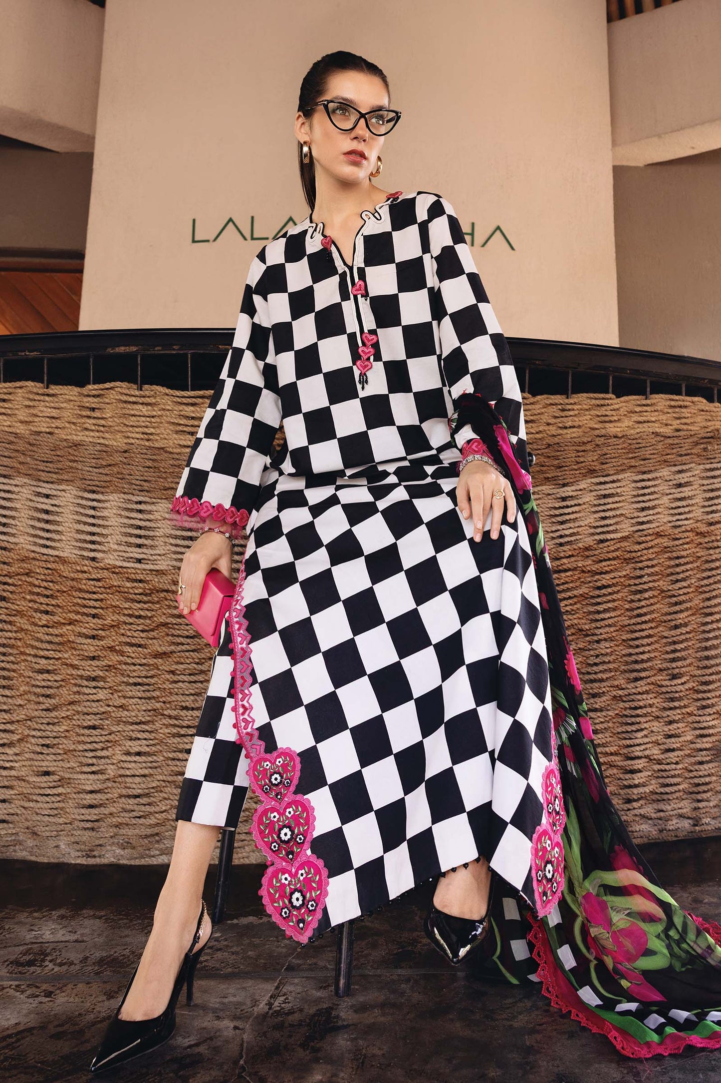 Off White and Black Long Shirt with Pants - Maria B | M Prints Eid'26 | MPT-2906-B - Ladies Clothes - Maria Faisal